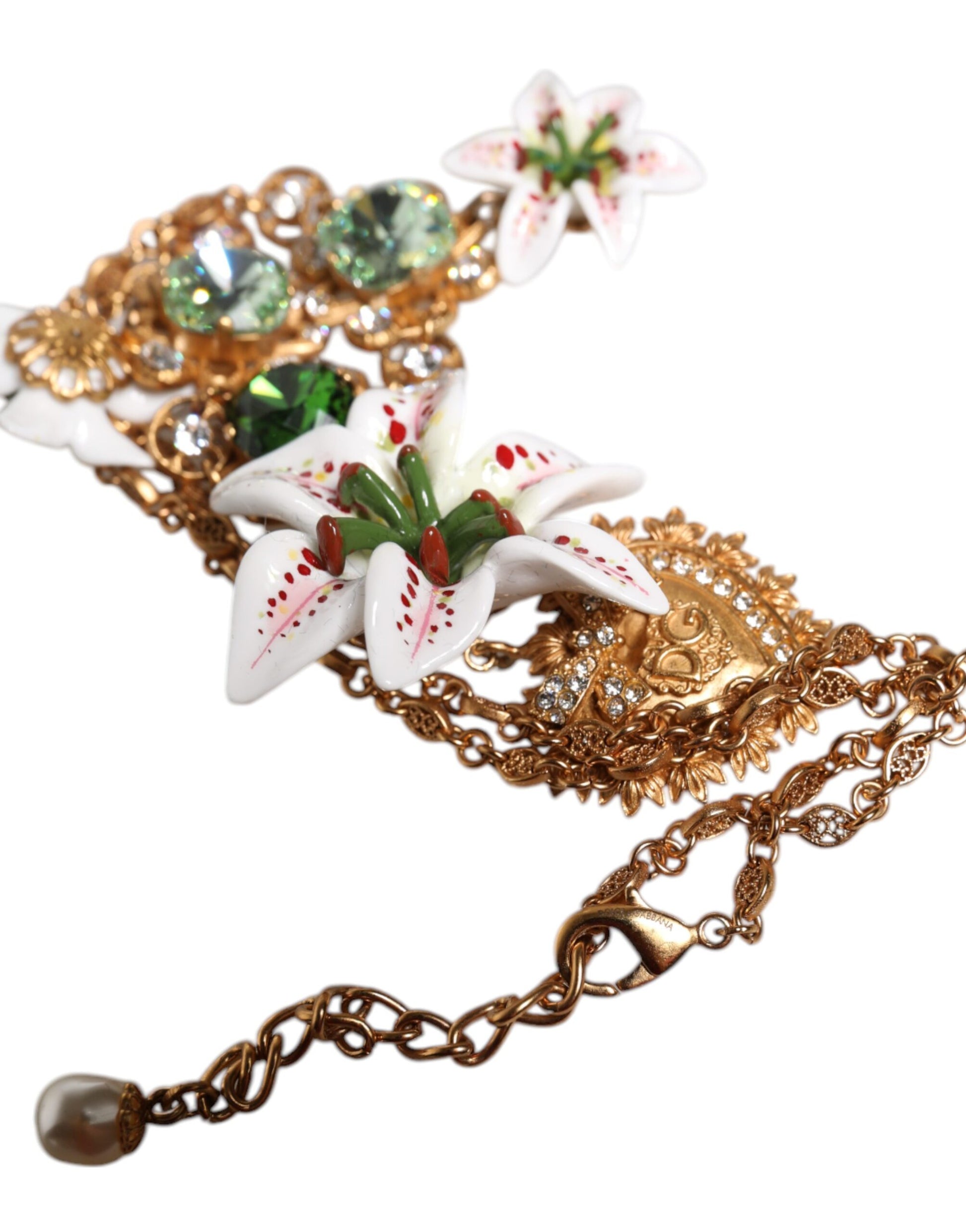 Dolce & Gabbana Gold Messing Lilie Kristall Heiliges Herz Anhänger Halskette