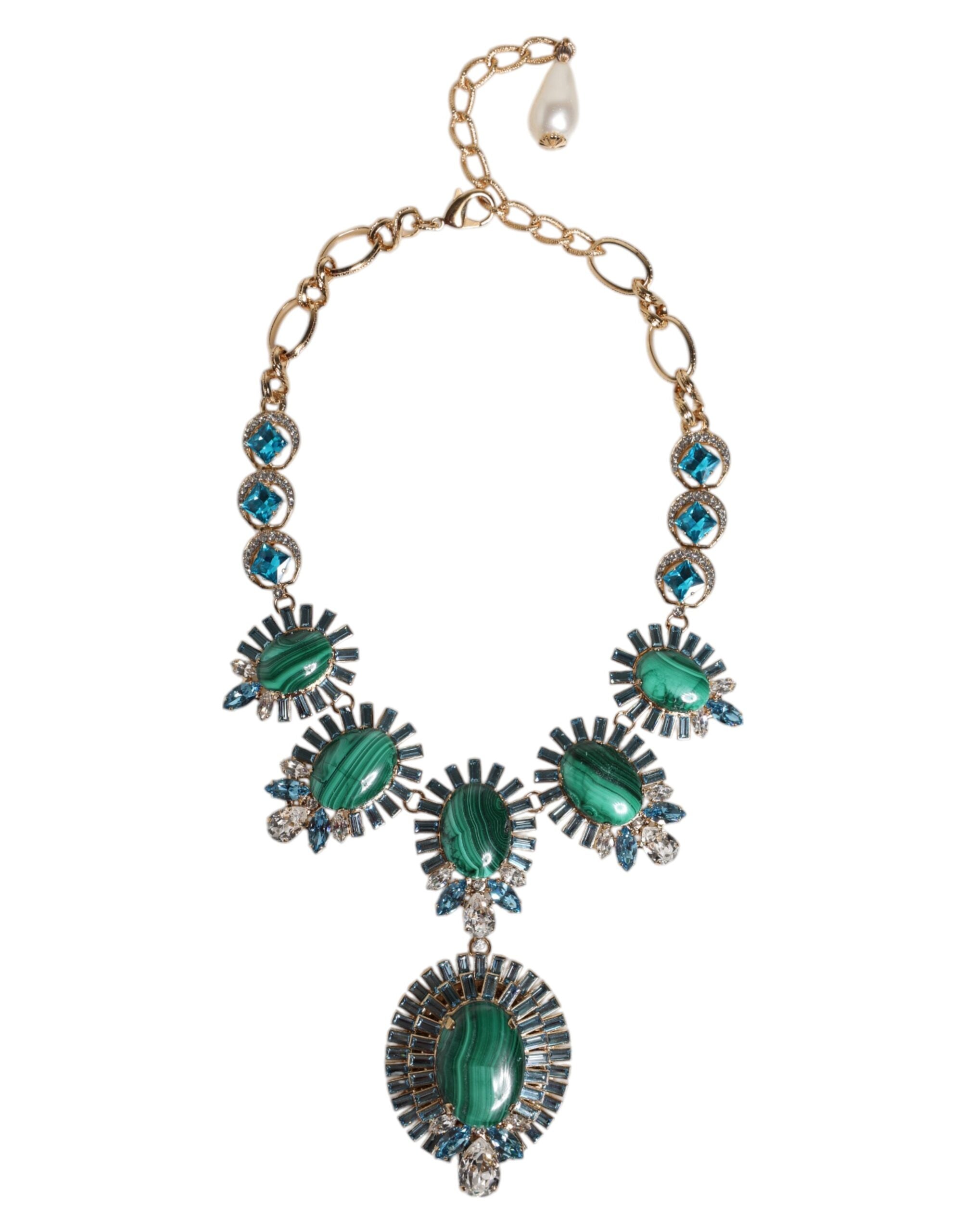 Dolce & Gabbana Gold Messing Pietre Oval Kristall verschönert Halskette