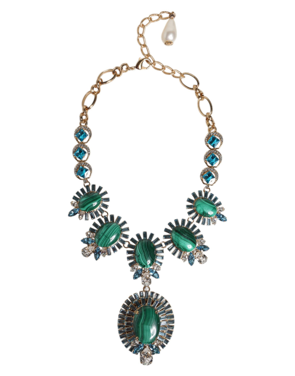 Dolce & Gabbana Gold Messing Pietre Oval Kristall verschönert Halskette