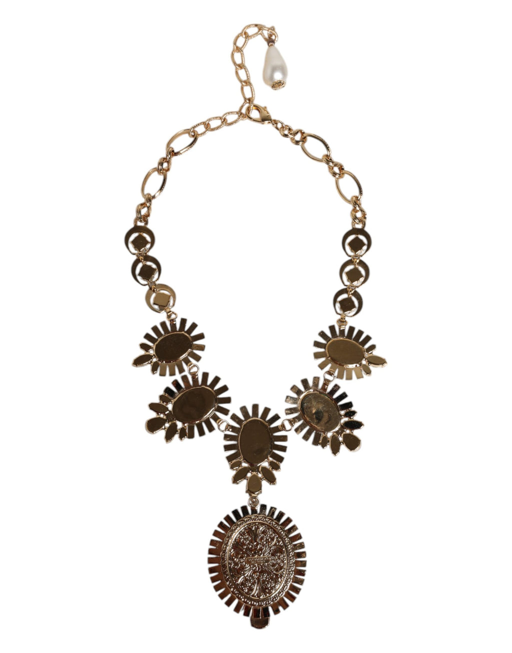 Dolce & Gabbana Gold Messing Pietre Oval Kristall verschönert Halskette