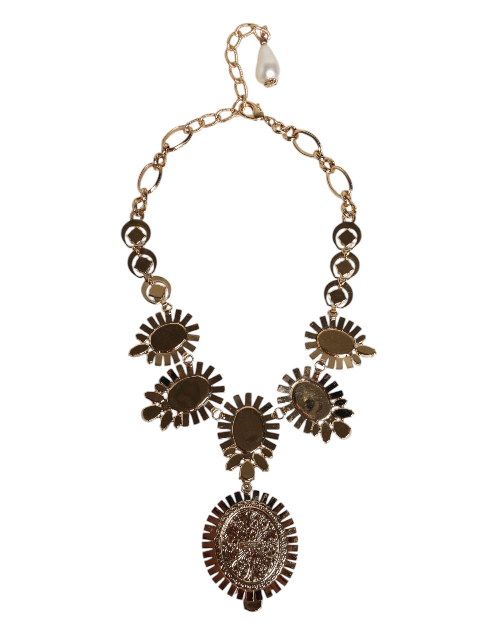 Dolce & Gabbana Gold Messing Pietre Oval Kristall verschönert Halskette