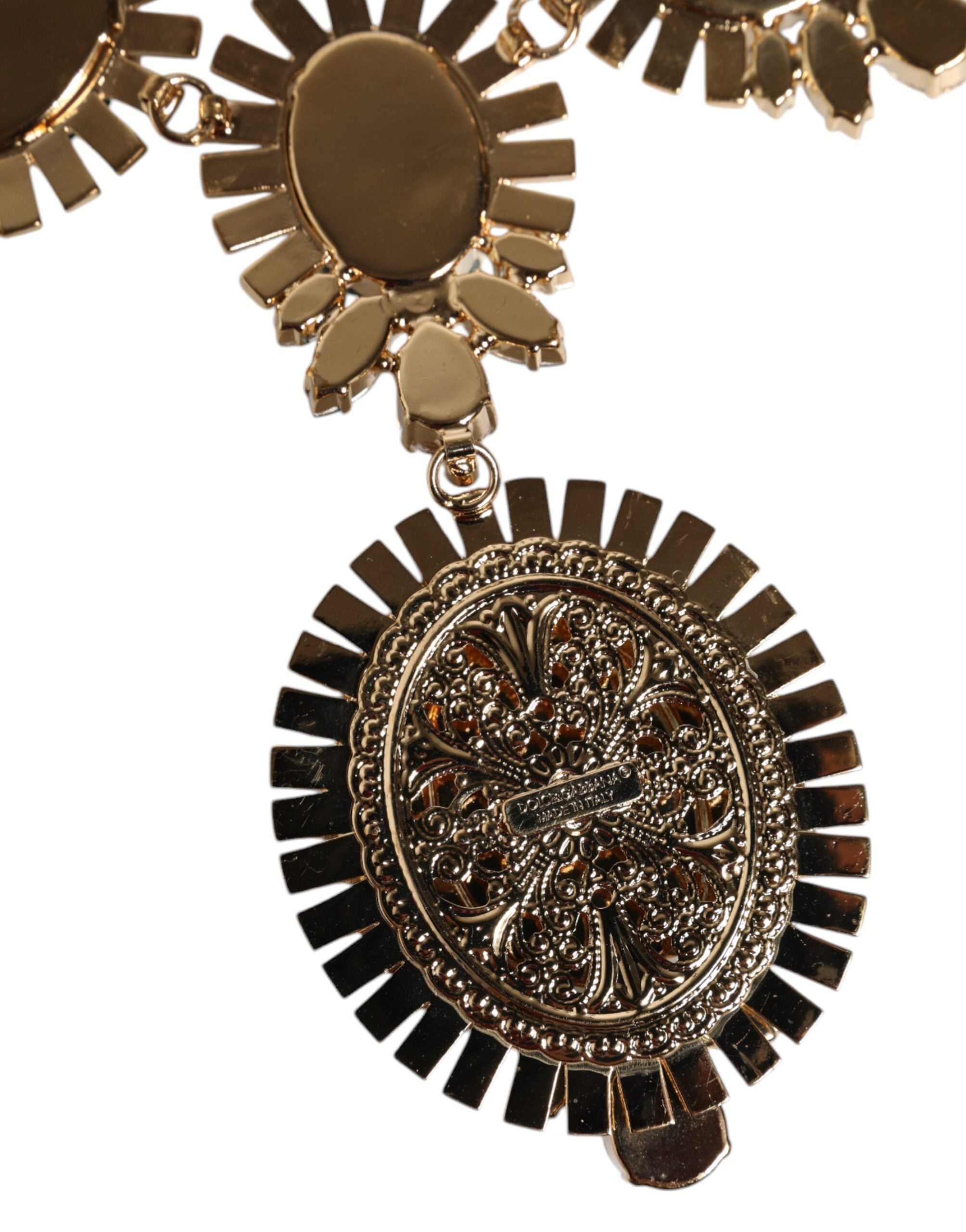 Dolce & Gabbana Gold Messing Pietre Oval Kristall verschönert Halskette