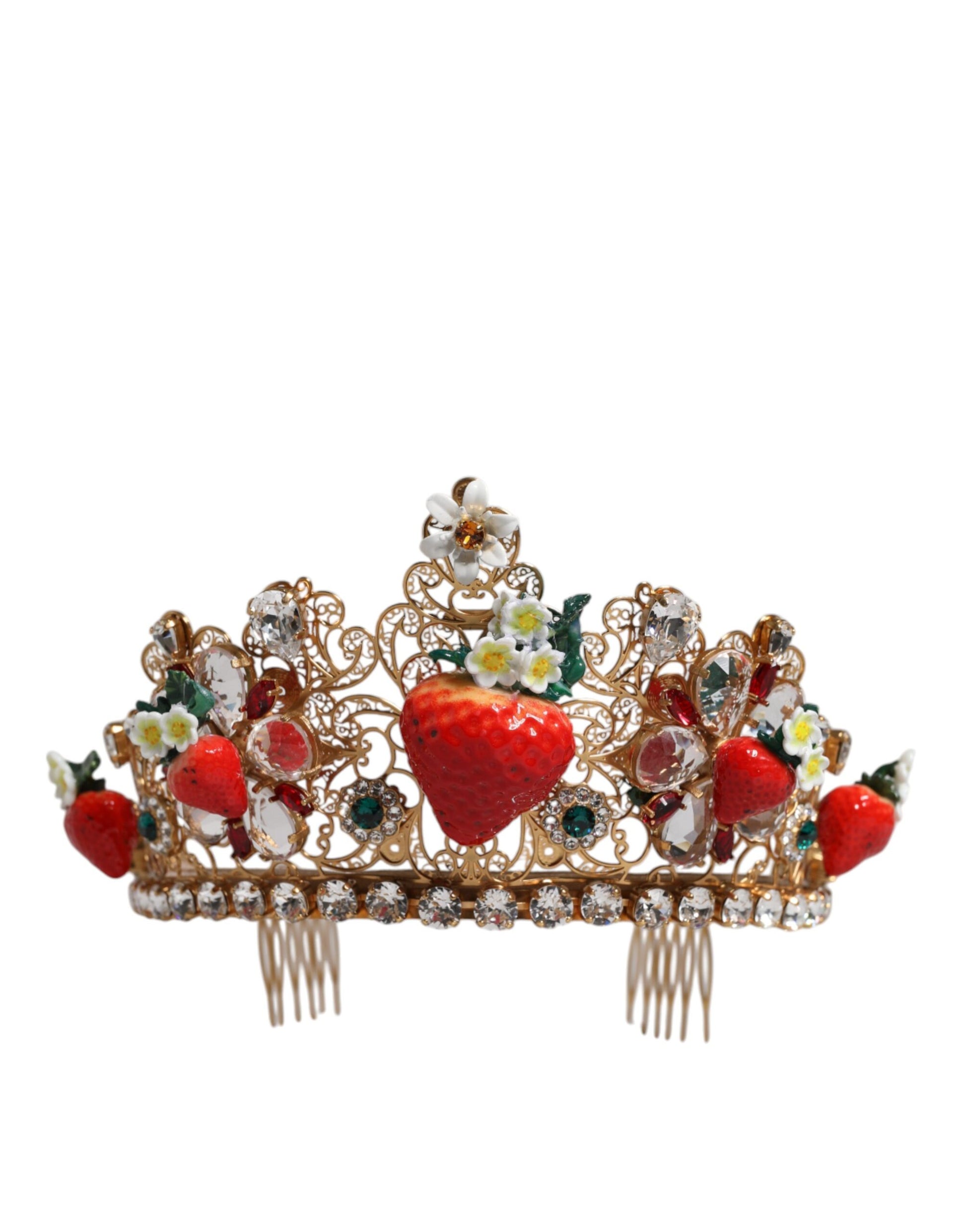 Dolce & Gabbana Multicolor Floral Erdbeere Kristall verschönert Tiara