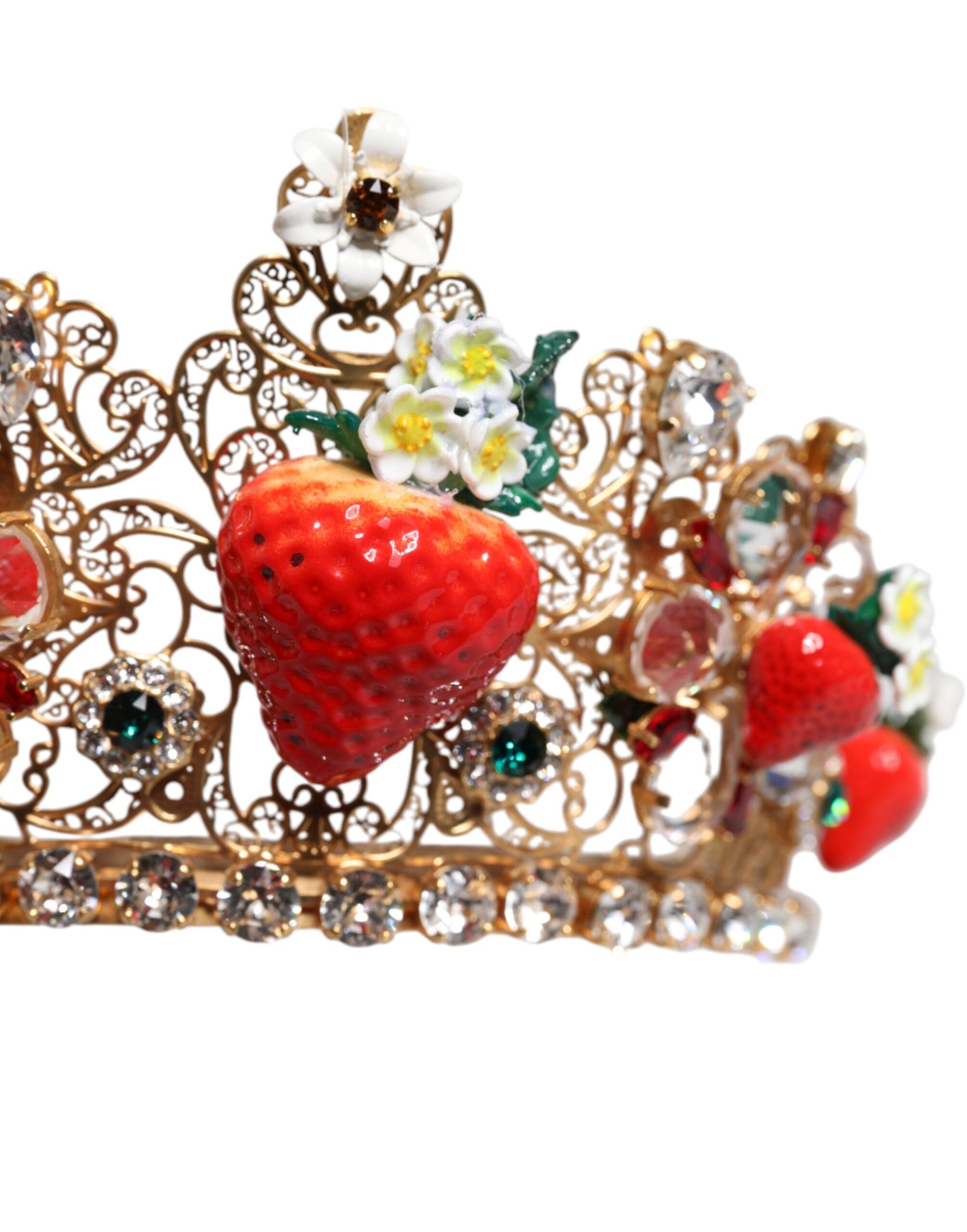 Dolce & Gabbana Multicolor Floral Erdbeere Kristall verschönert Tiara