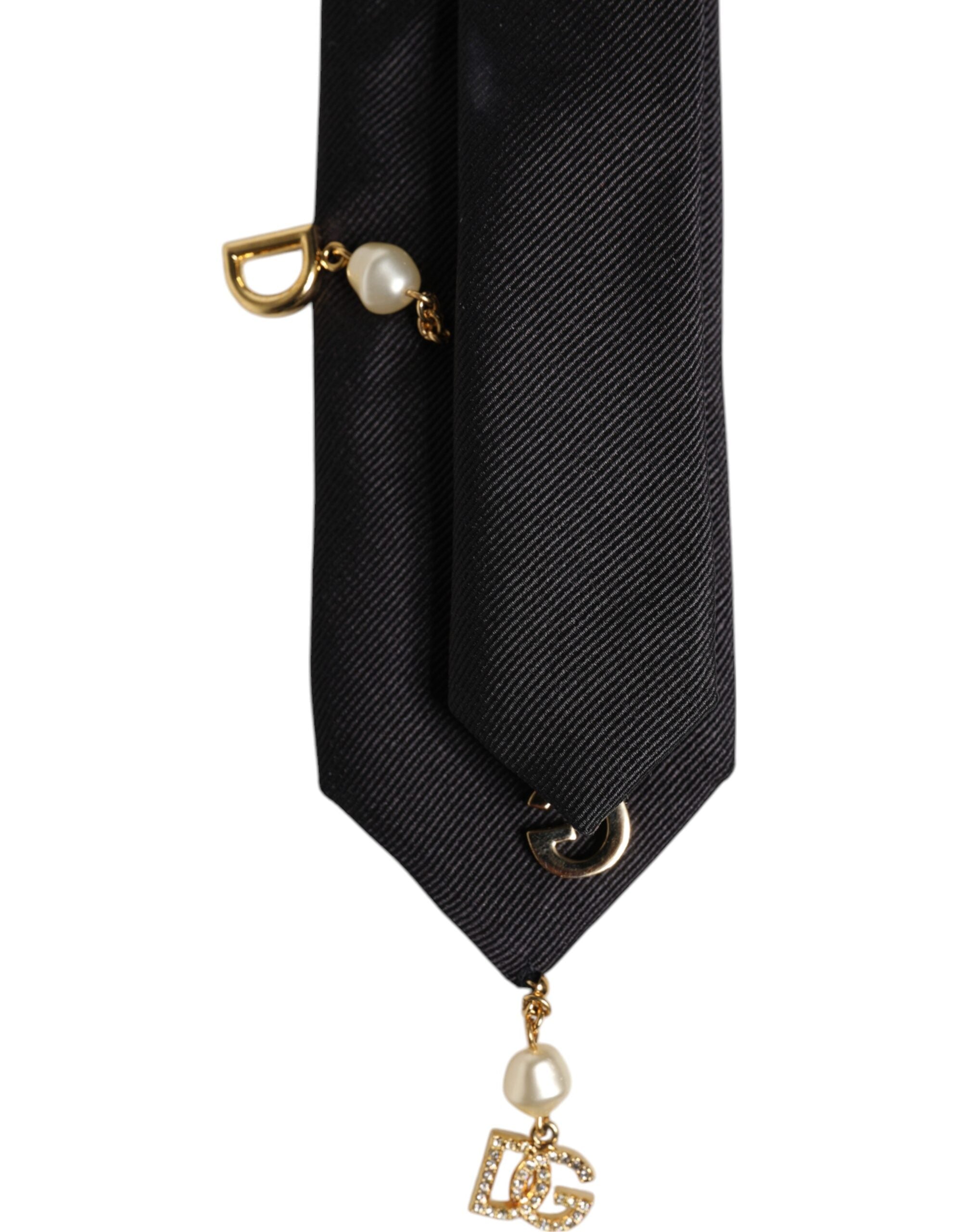 Dolce & Gabbana Schwarze verstellbare Krawatte mit Logo-Verzierung