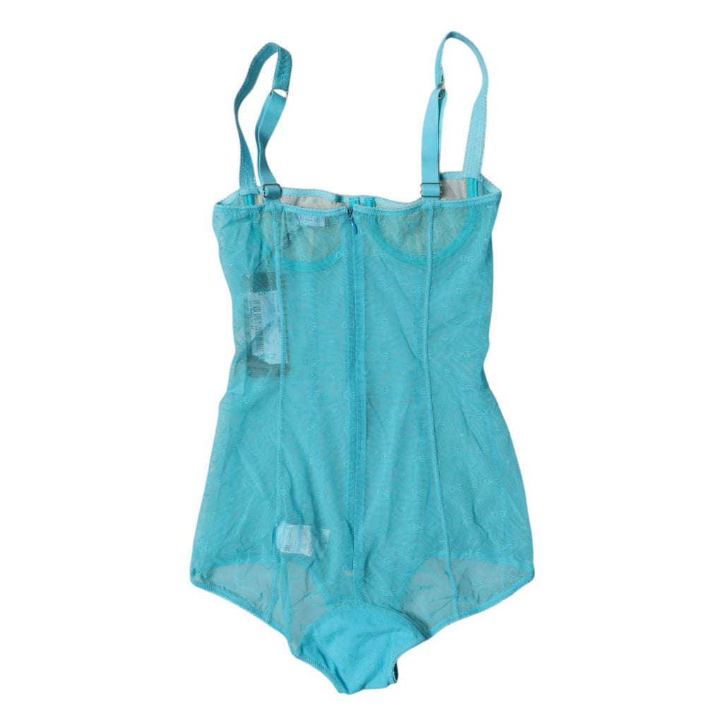 Dolce & Gabbana Blauer Tüll-Balconette-BH Bodysuit Unterwäsche