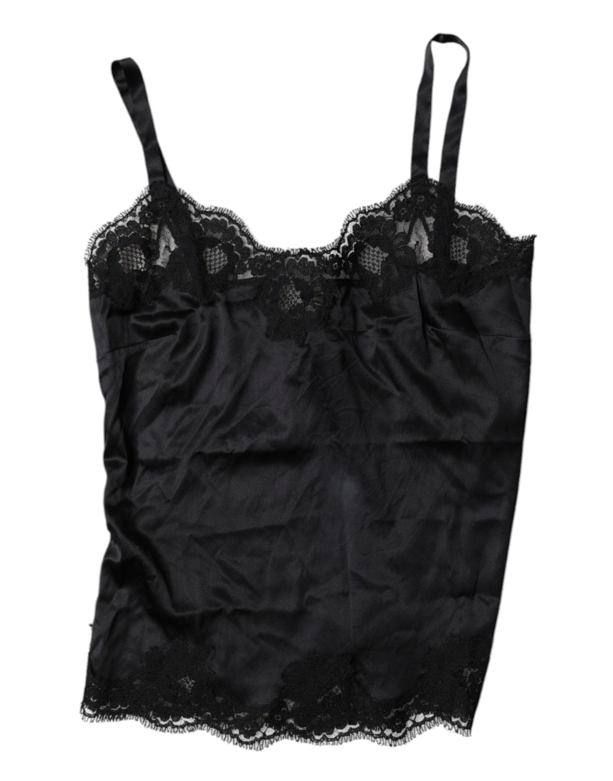 Dolce & Gabbana Schwarzes Spitzen-Camisole-Top aus Seidenmischung Unterwäsche