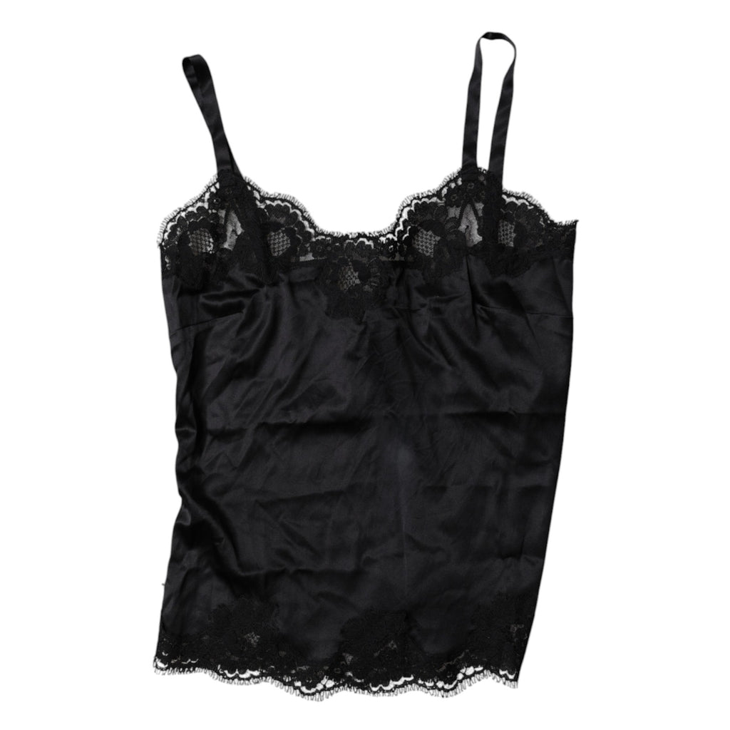 Dolce & Gabbana Schwarzes Spitzen-Camisole-Top aus Seidenmischung Unterwäsche