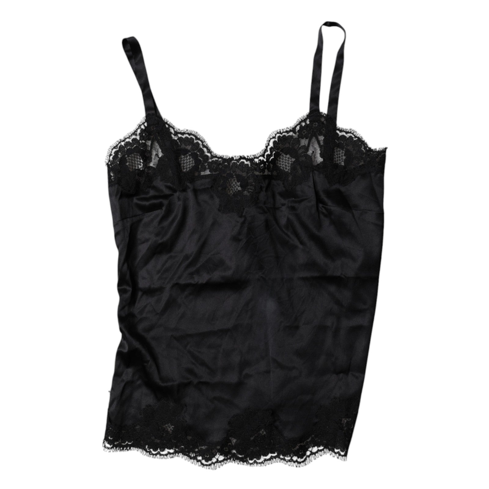 Dolce & Gabbana Schwarzes Spitzen-Camisole-Top aus Seidenmischung Unterwäsche