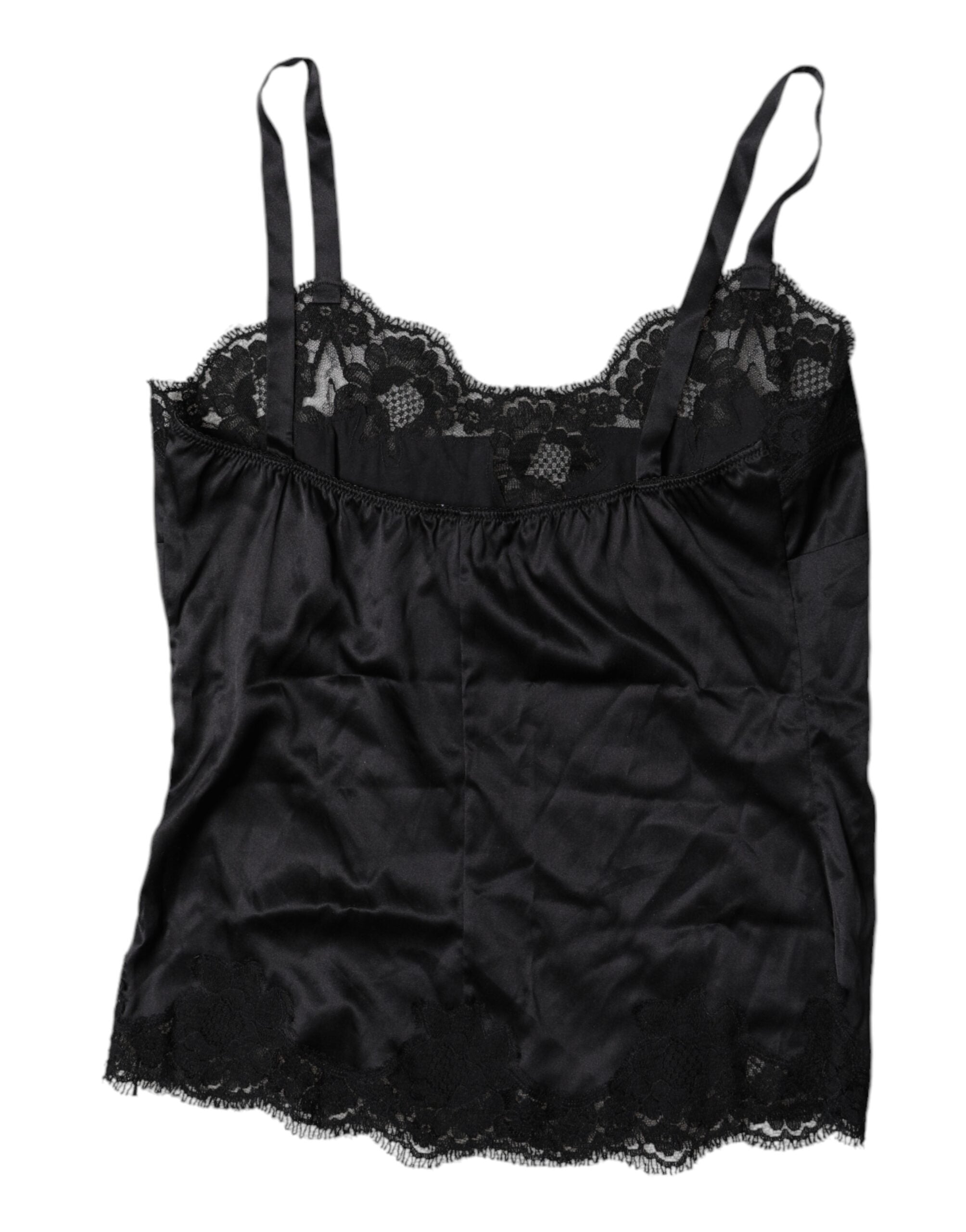 Dolce & Gabbana Schwarzes Spitzen-Camisole-Top aus Seidenmischung Unterwäsche