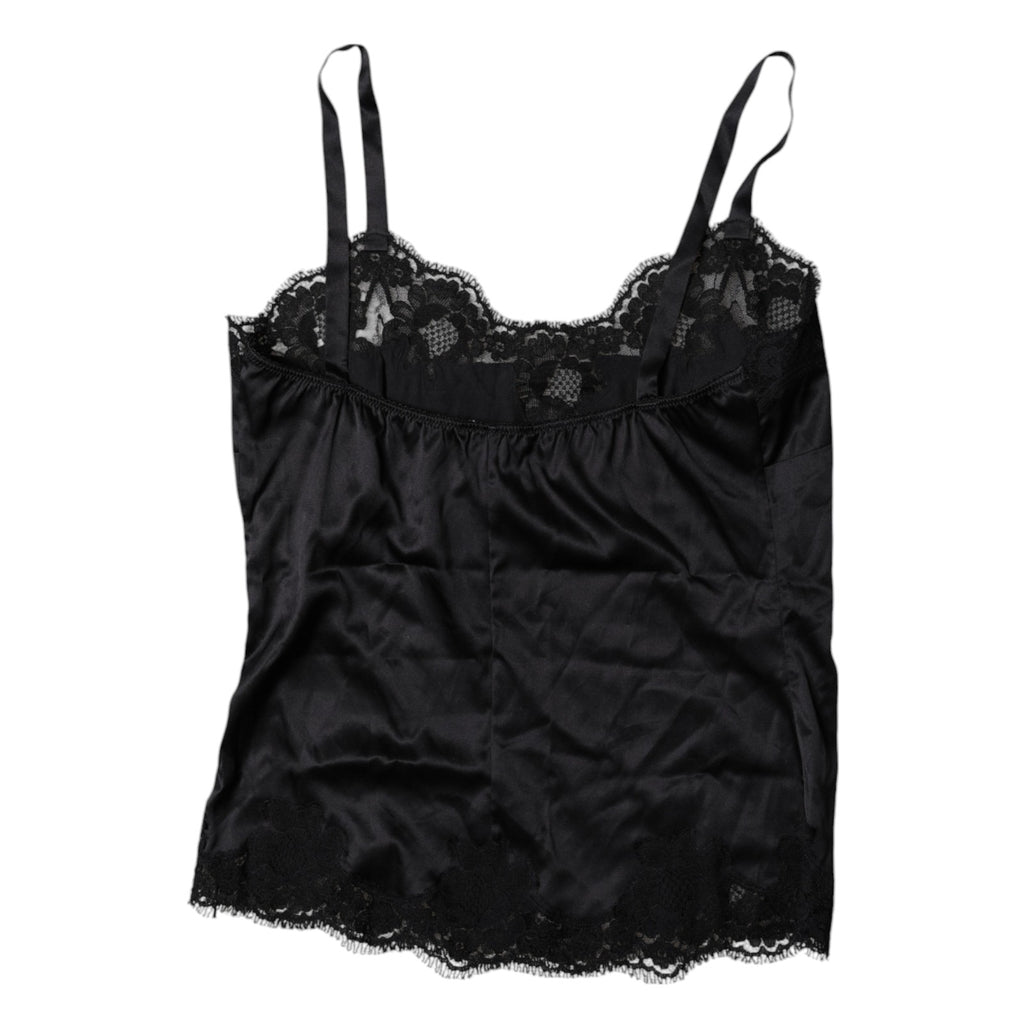 Dolce & Gabbana Schwarzes Spitzen-Camisole-Top aus Seidenmischung Unterwäsche