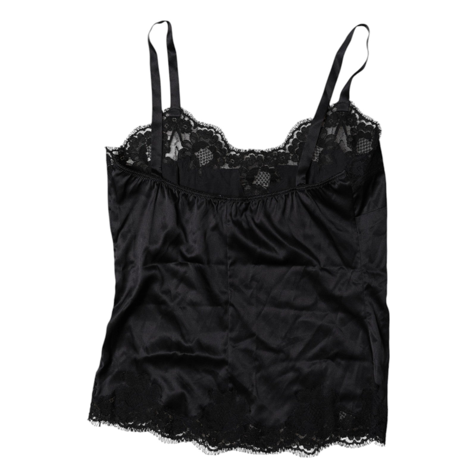 Dolce & Gabbana Schwarzes Spitzen-Camisole-Top aus Seidenmischung Unterwäsche