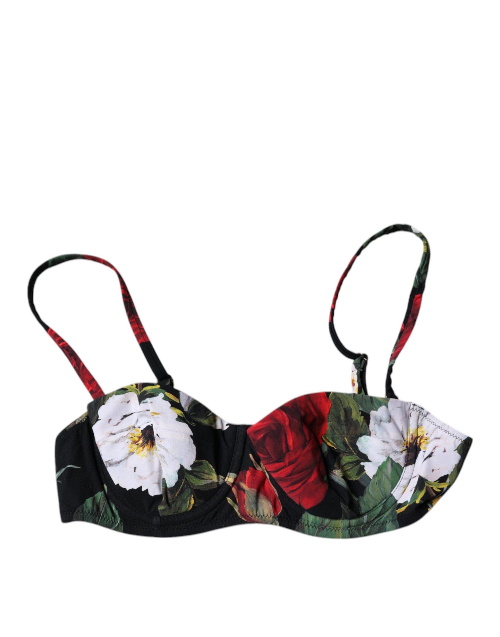 Dolce & Gabbana Schwarzer Balconcino-BH aus Nylon mit Blumendruck Unterwäsche