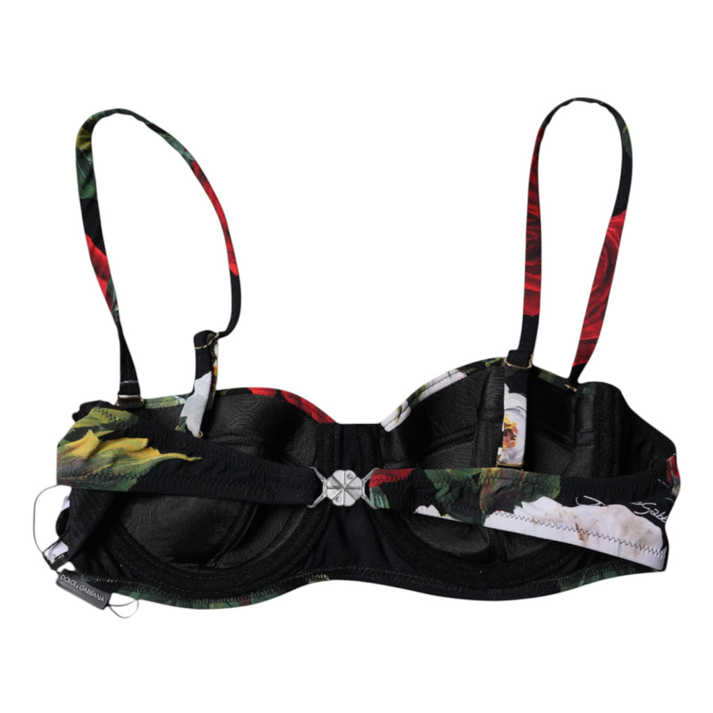 Dolce & Gabbana Schwarzer Balconcino-BH aus Nylon mit Blumendruck Unterwäsche