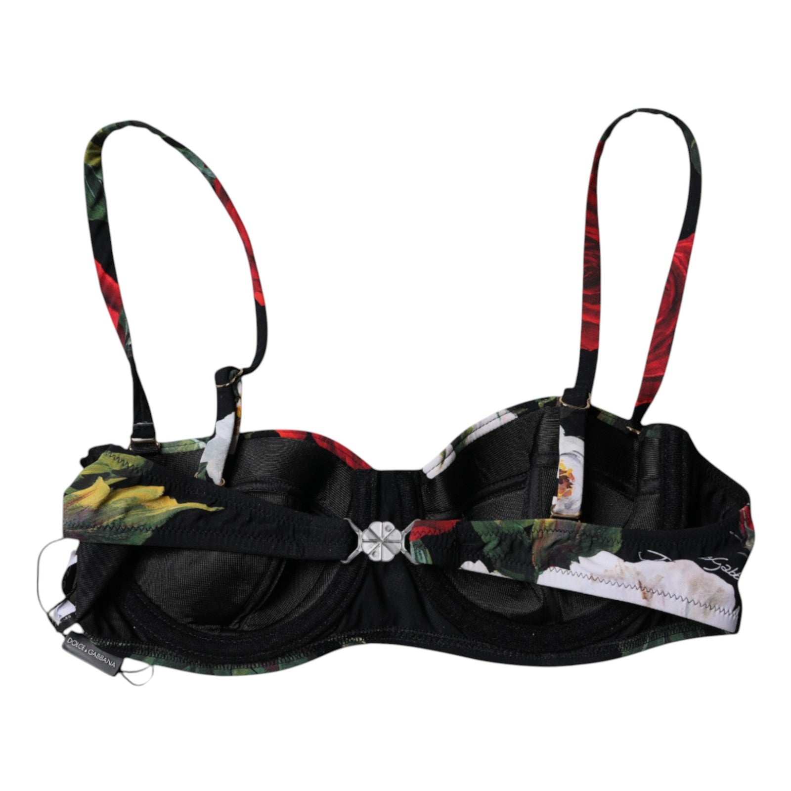 Dolce & Gabbana Schwarzer Balconcino-BH aus Nylon mit Blumendruck Unterwäsche
