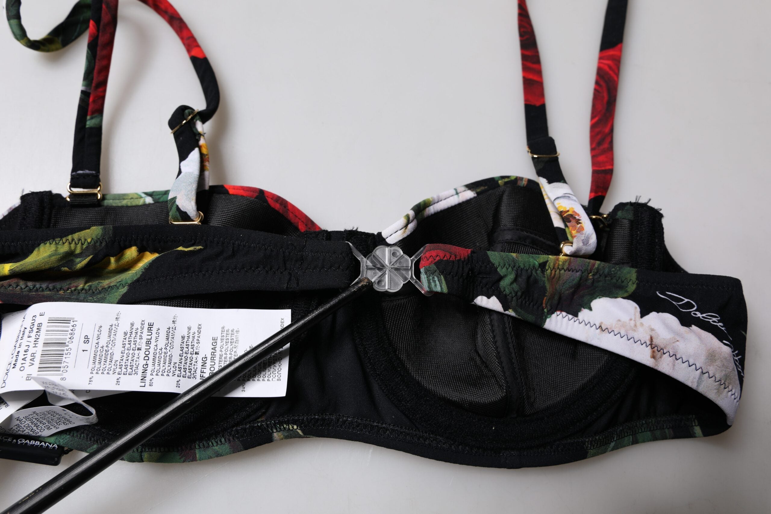 Dolce & Gabbana Schwarzer Balconcino-BH aus Nylon mit Blumendruck Unterwäsche