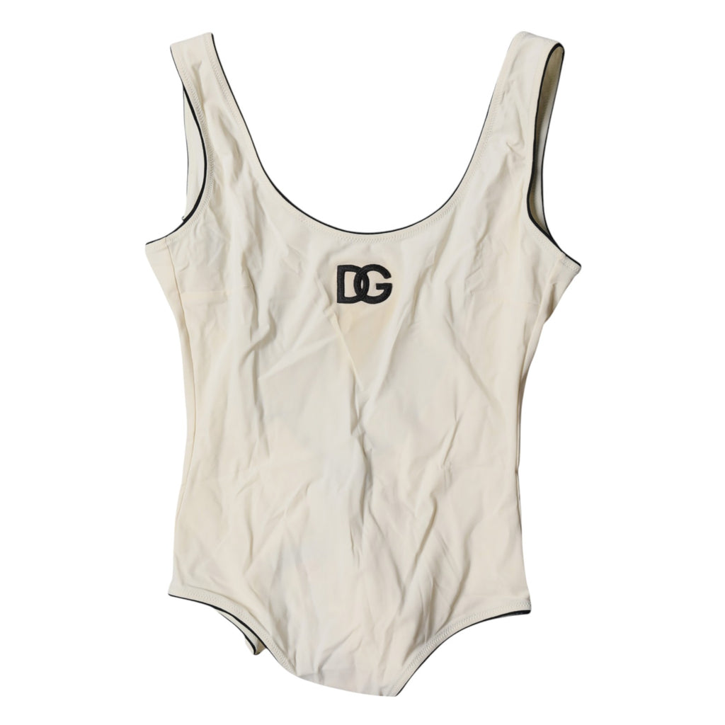 Dolce & Gabbana Weiß Schwarz Logo Einteiler Bademode Badebekleidung