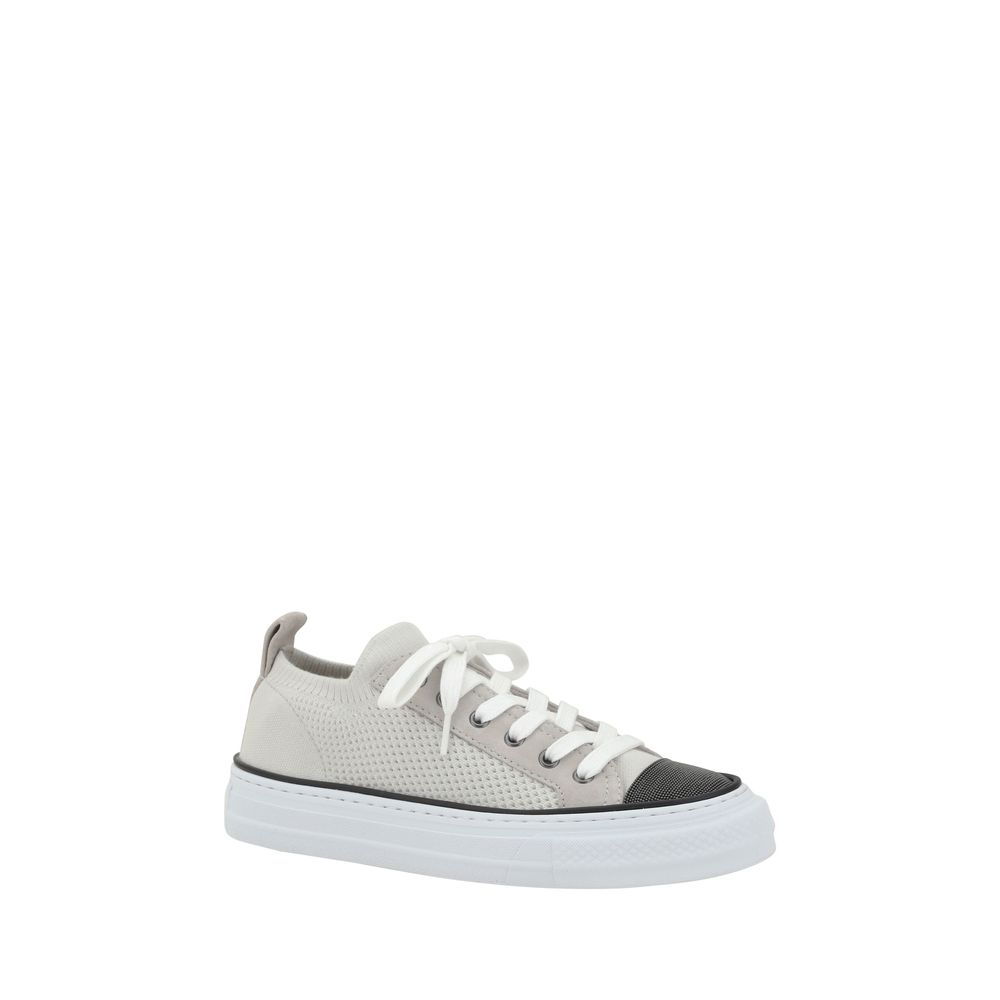 Brunello Cucinelli Sneakers aus Mesh, Baumwolle und Wildleder