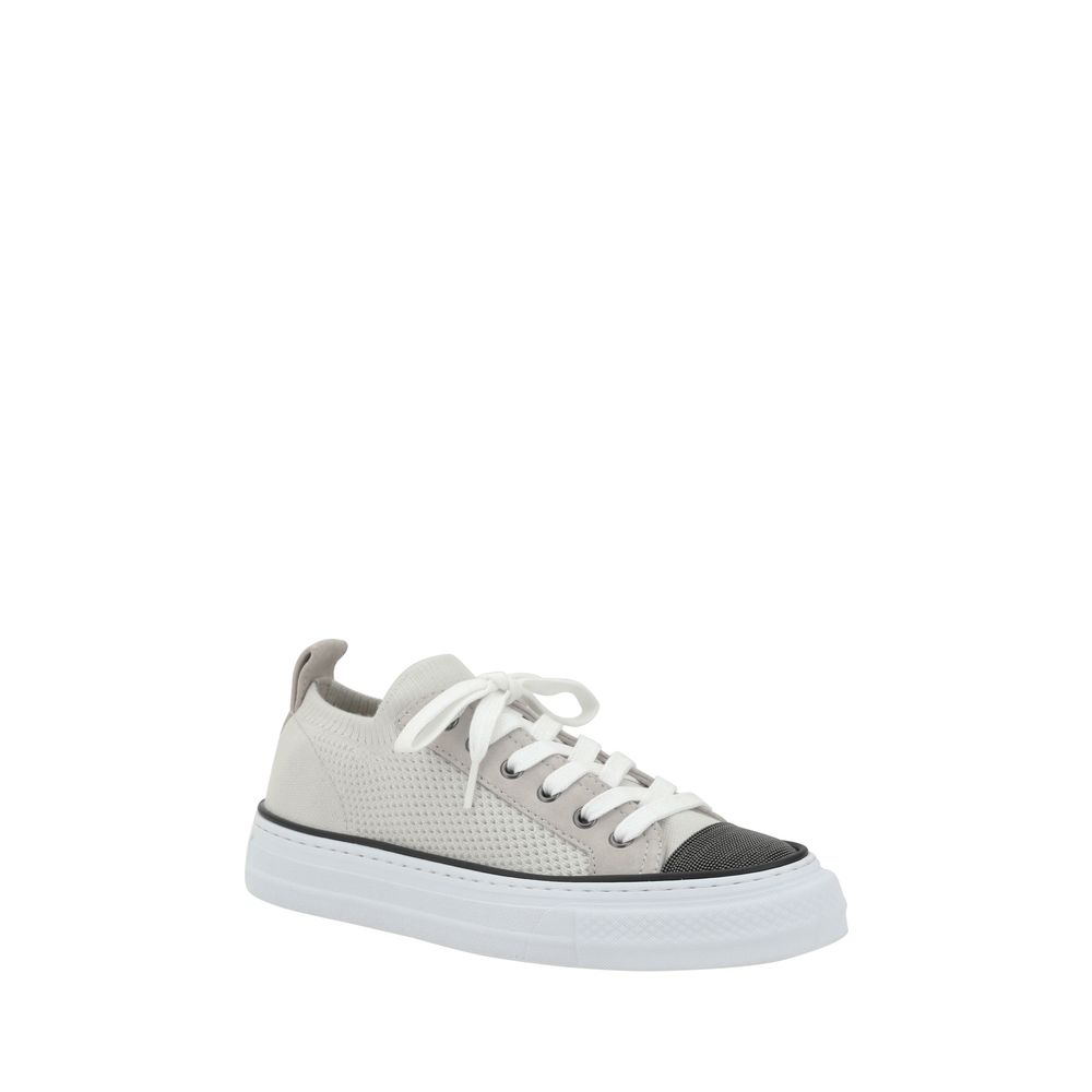Brunello Cucinelli Sneakers aus Mesh, Baumwolle und Wildleder