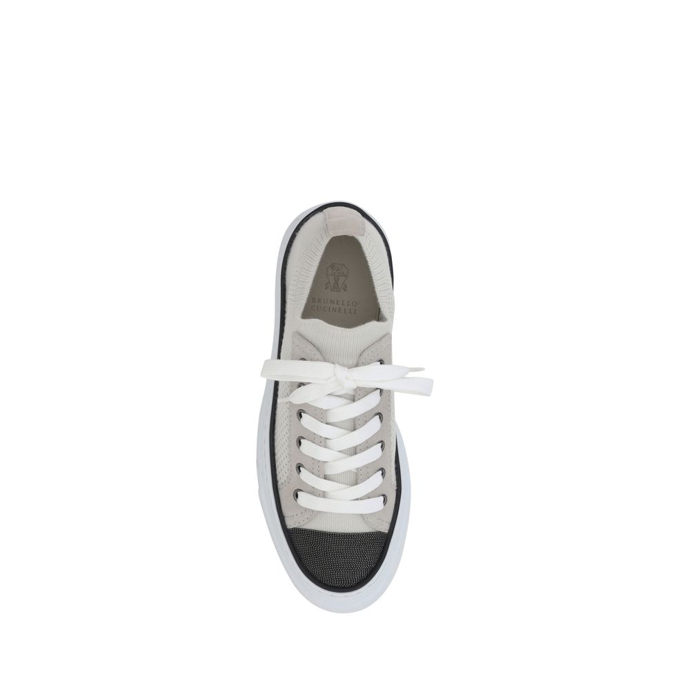 Brunello Cucinelli Sneakers aus Mesh, Baumwolle und Wildleder