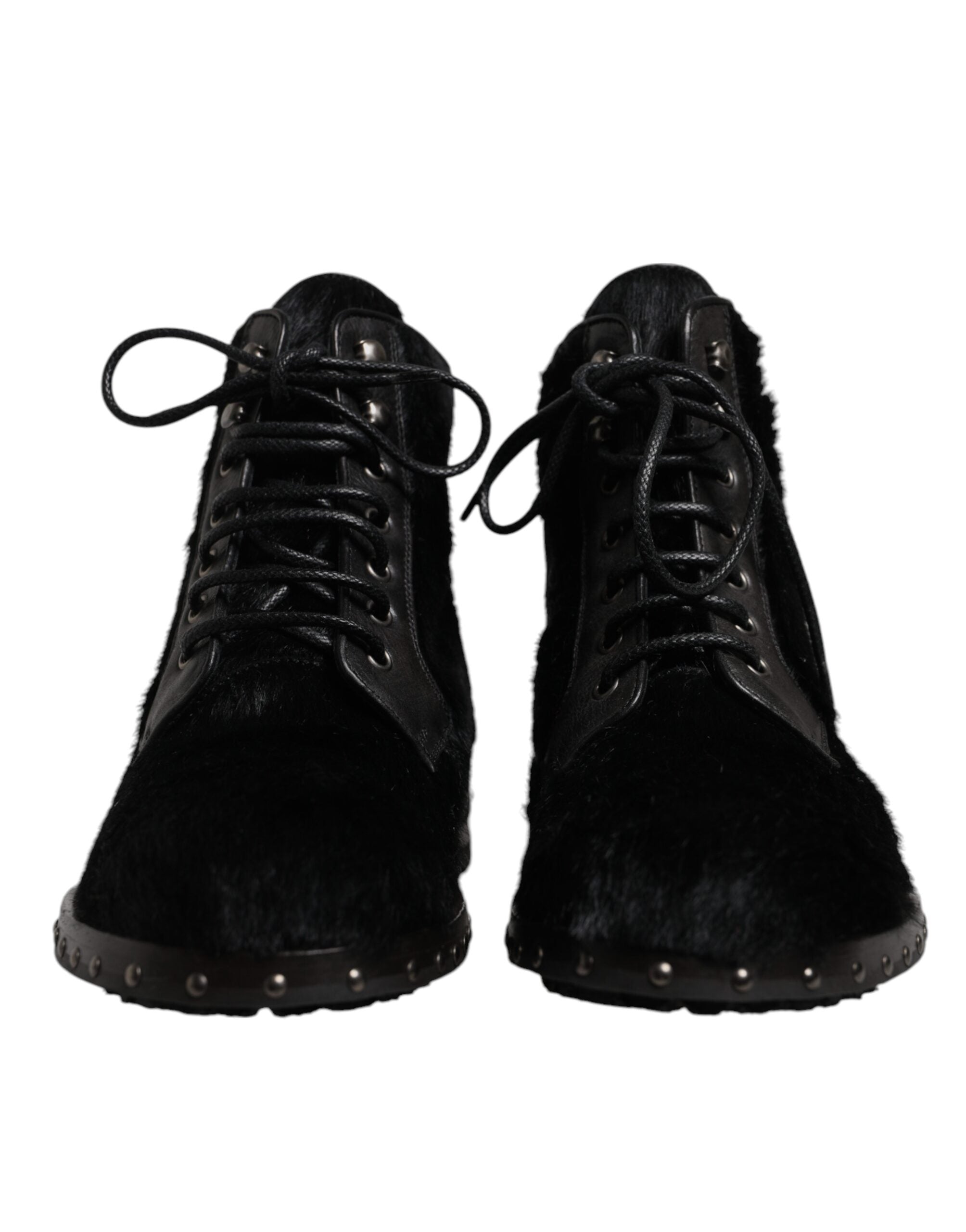 Dolce & Gabbana Schwarze Pony Style Leder Mid Calf Stiefel Schuhe