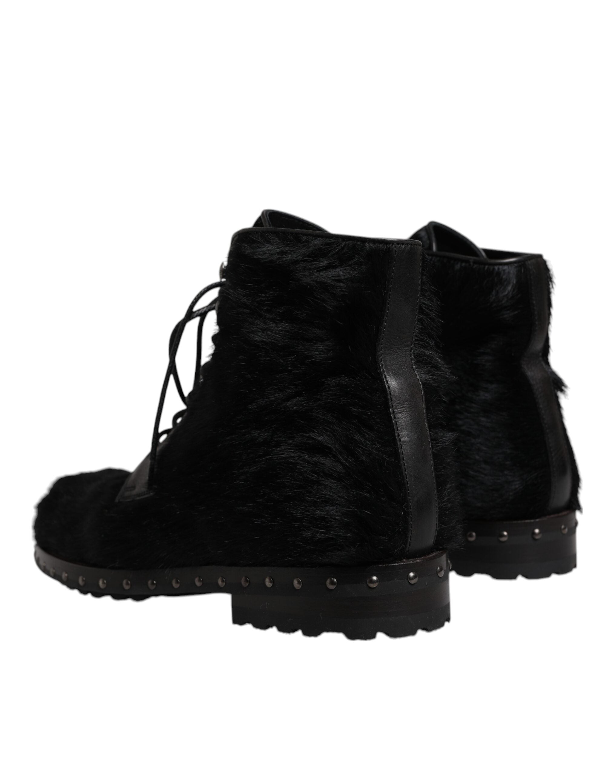 Dolce & Gabbana Schwarze Pony Style Leder Mid Calf Stiefel Schuhe