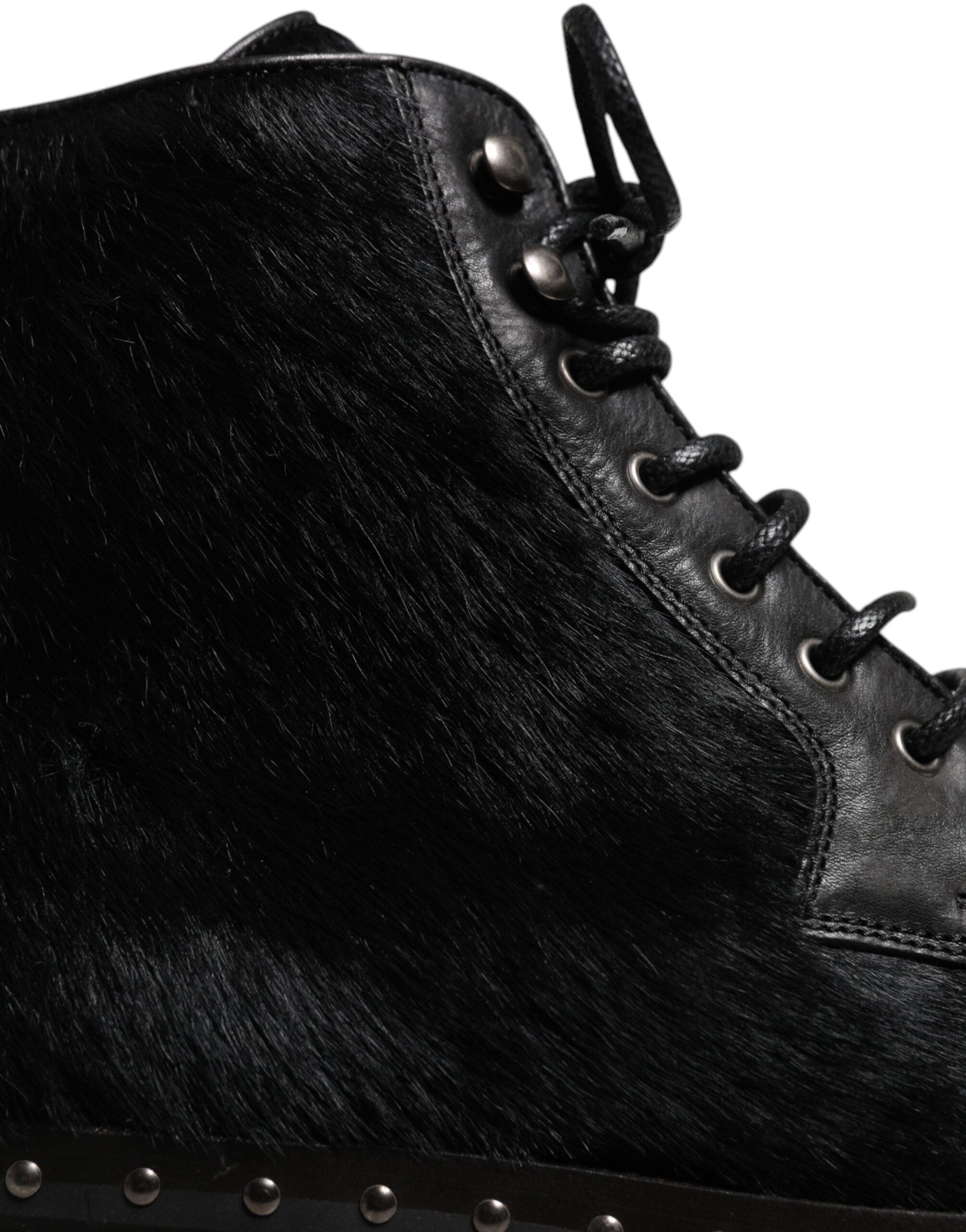 Dolce & Gabbana Schwarze Pony Style Leder Mid Calf Stiefel Schuhe