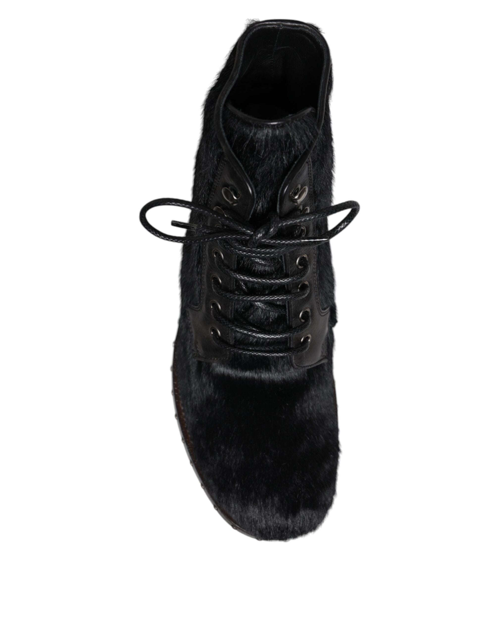 Dolce & Gabbana Schwarze Pony Style Leder Mid Calf Stiefel Schuhe