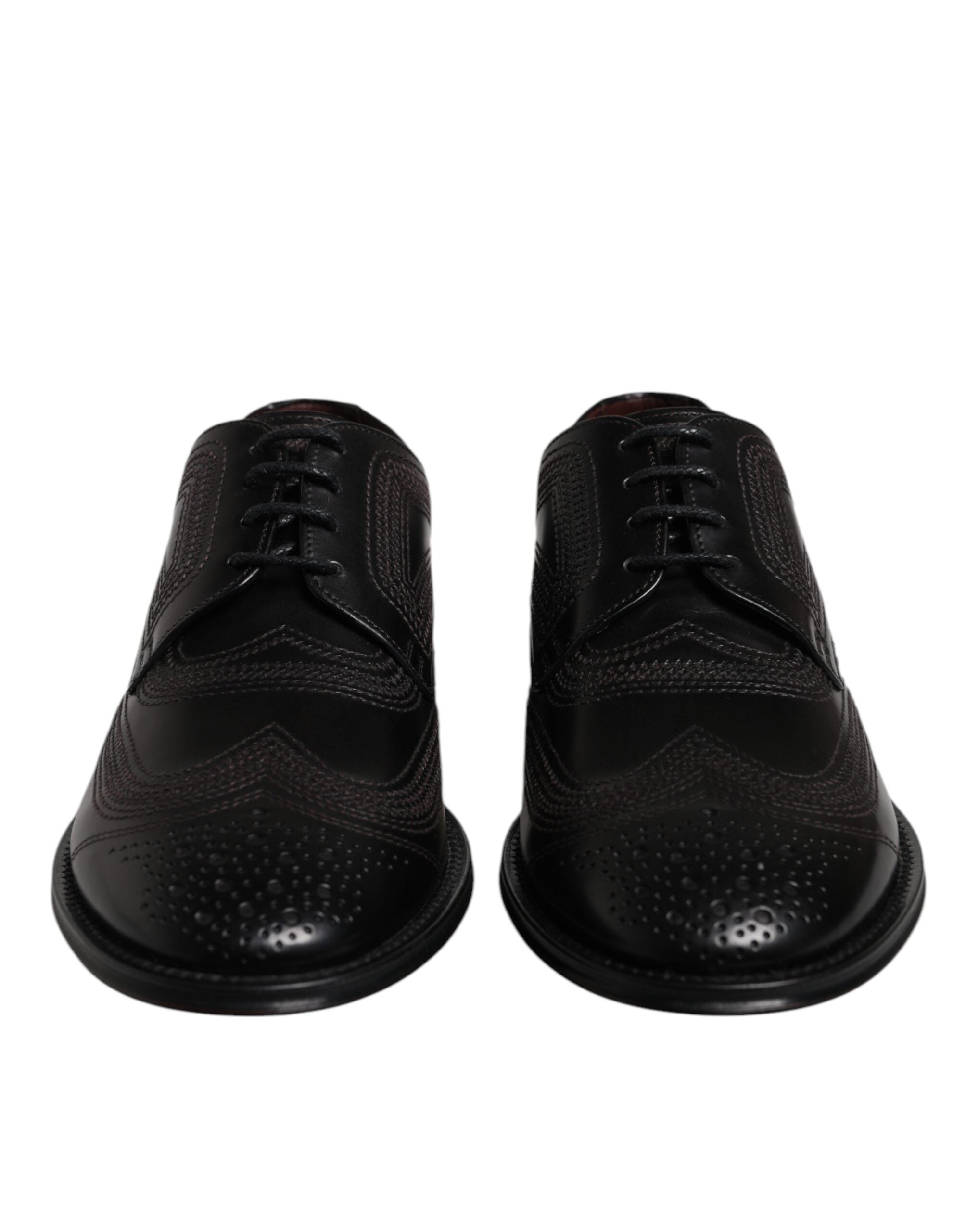 Dolce & Gabbana Schwarze bestickte klassische Derby-Schuhe aus Leder