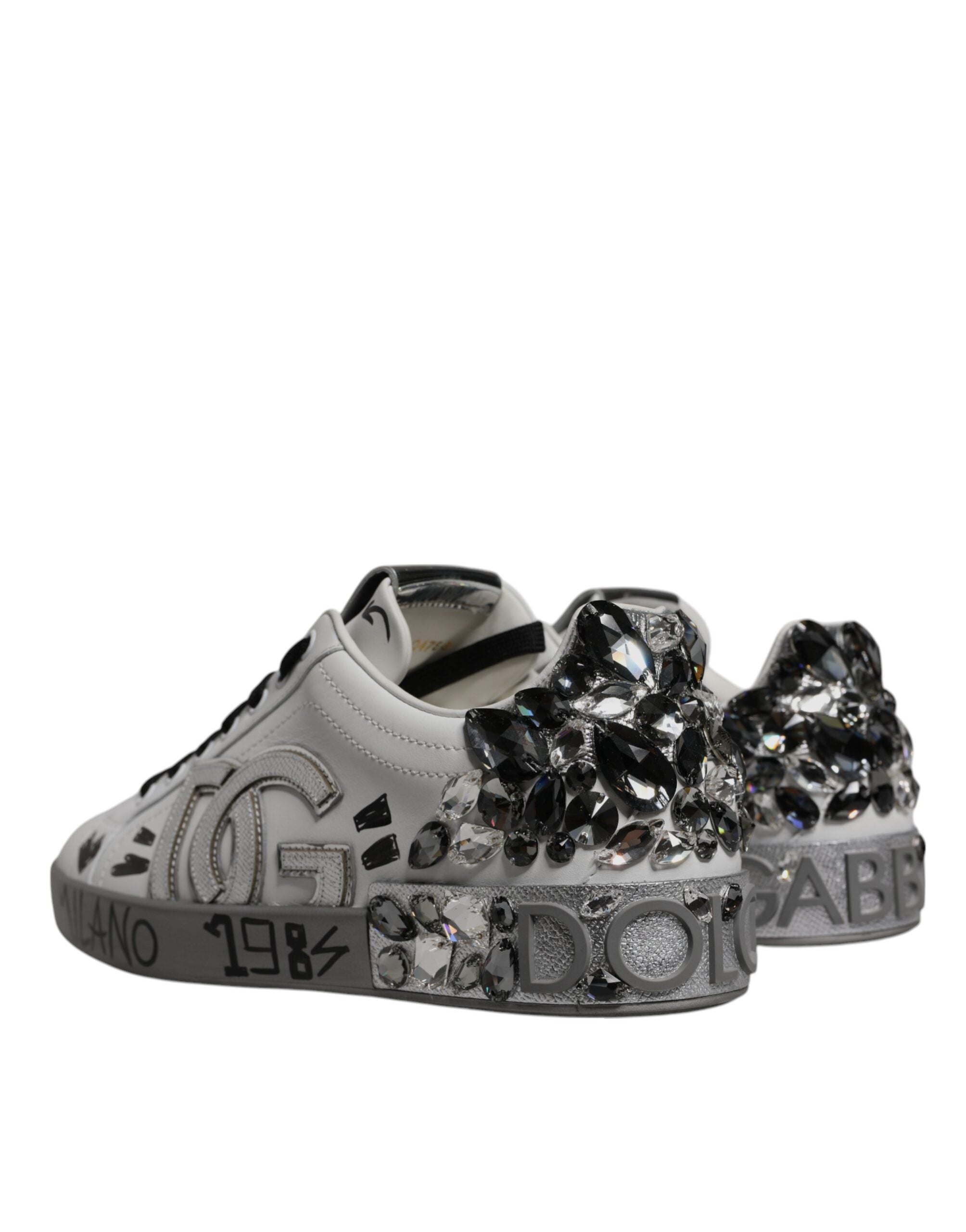 Dolce & Gabbana Weiß Silber Kristall Logo Portofino Turnschuhe Schuhe