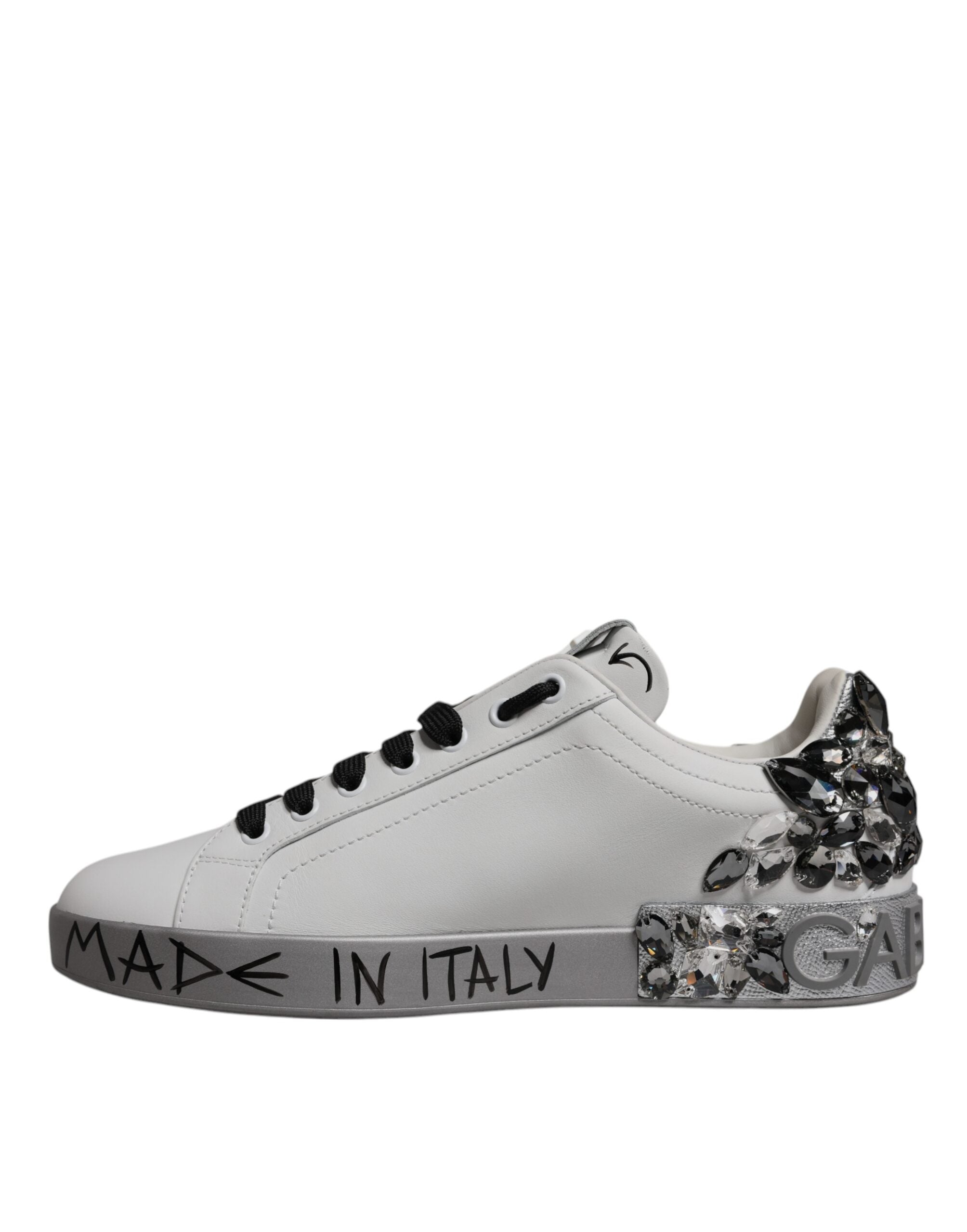 Dolce & Gabbana Weiß Silber Kristall Logo Portofino Turnschuhe Schuhe