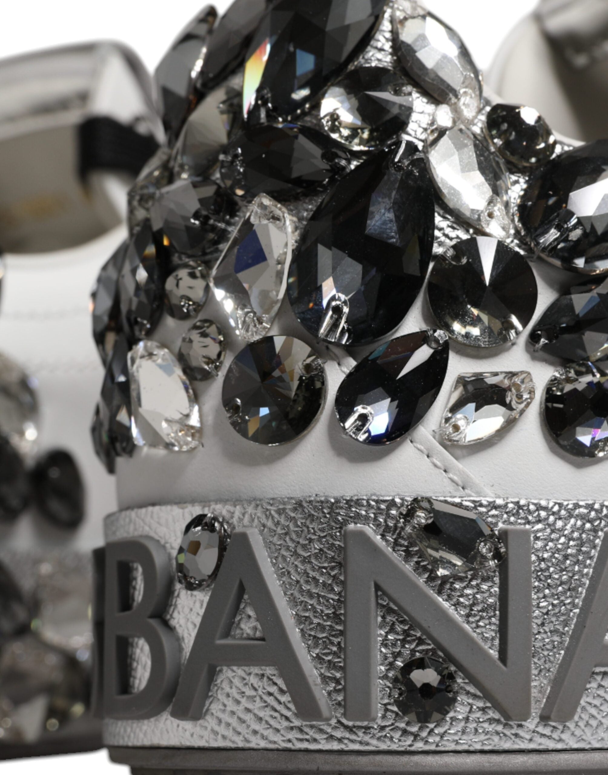 Dolce & Gabbana Weiß Silber Kristall Logo Portofino Turnschuhe Schuhe