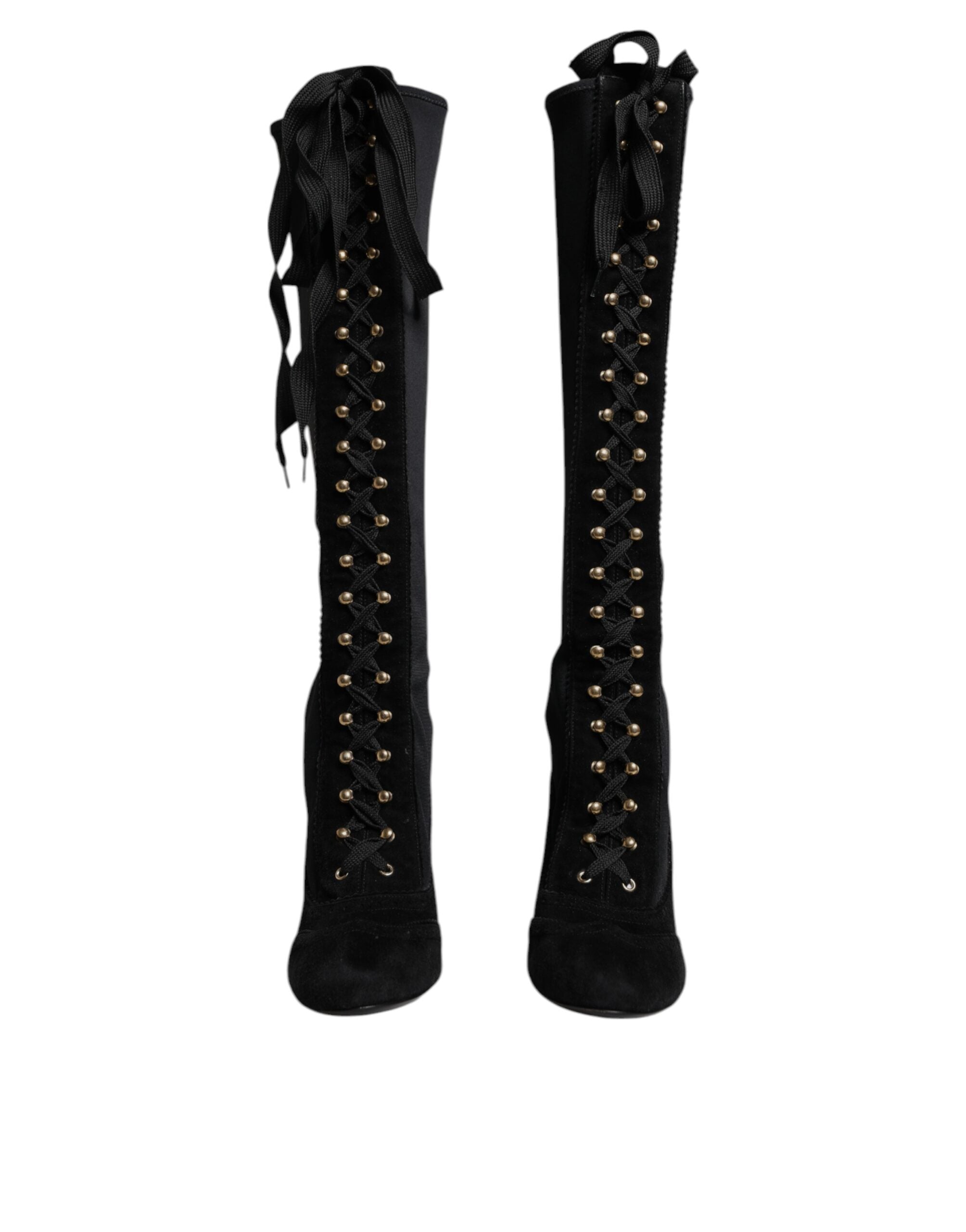 Dolce & Gabbana Schwarz Lace Up Heels Hohe Stiefel Schuhe