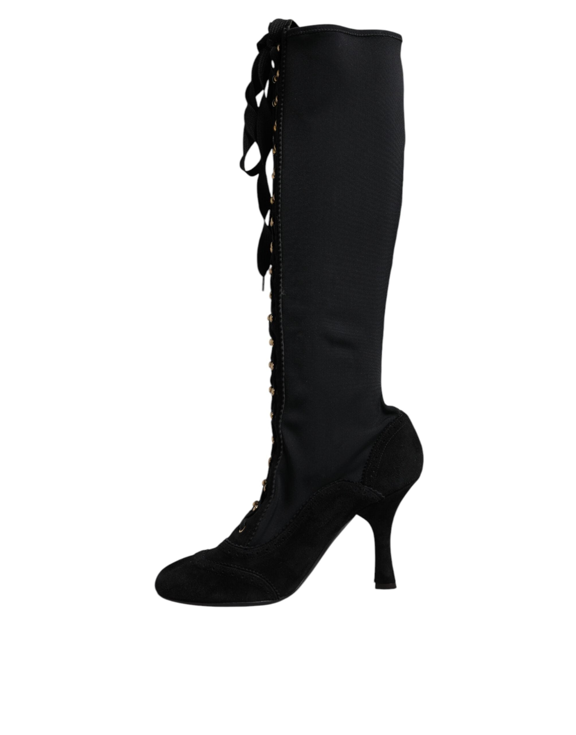 Dolce & Gabbana Schwarz Lace Up Heels Hohe Stiefel Schuhe