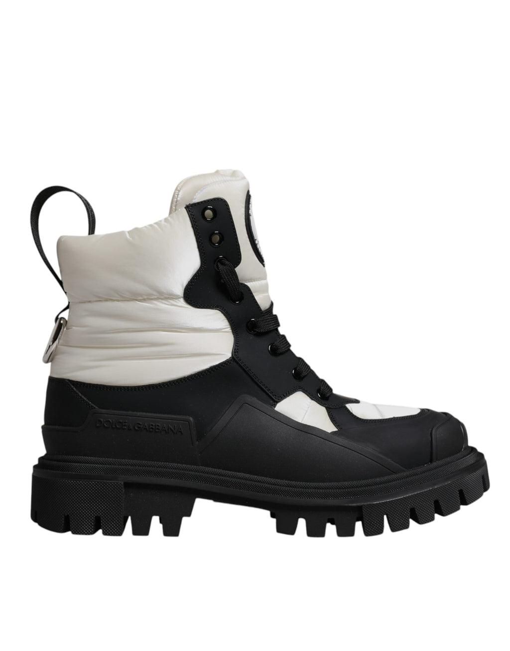 Dolce & Gabbana Schwarz Weiß Gepolsterte Mid Calf Lace Up Stiefel Schuhe