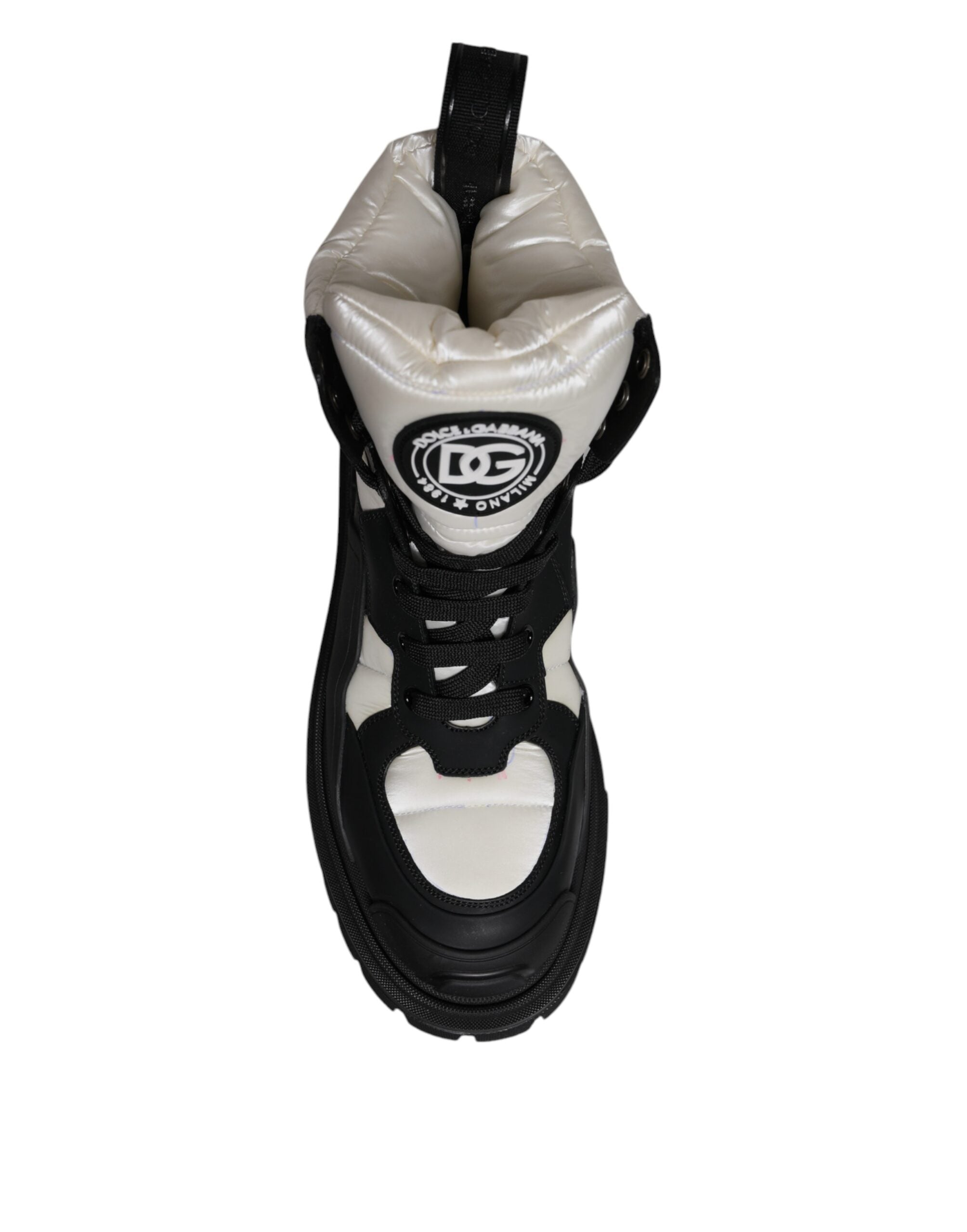 Dolce & Gabbana Schwarz Weiß Gepolsterte Mid Calf Lace Up Stiefel Schuhe