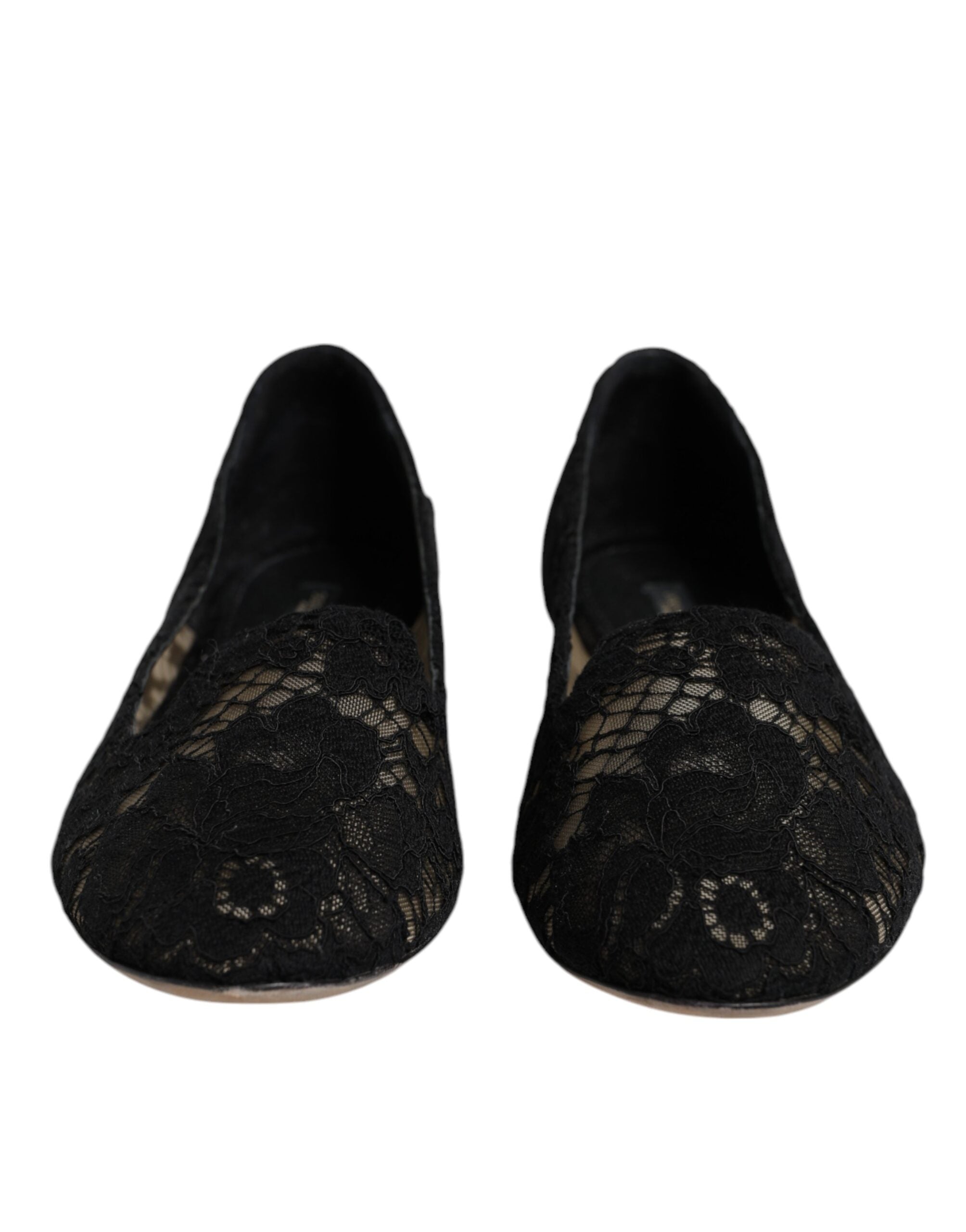 Dolce & Gabbana Schwarz Taormina Spitze Slip On Flats Schuhe