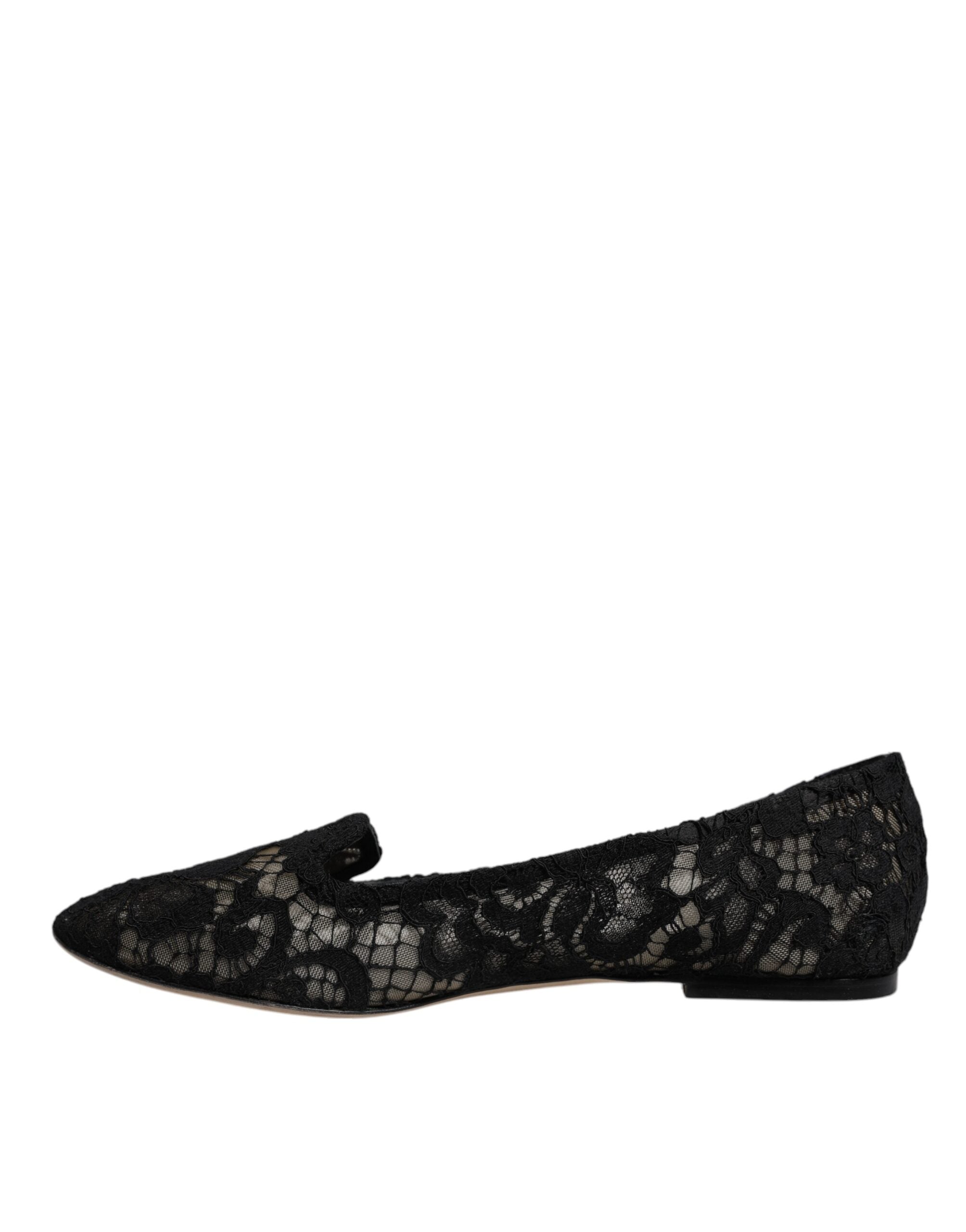 Dolce & Gabbana Schwarz Taormina Spitze Slip On Flats Schuhe