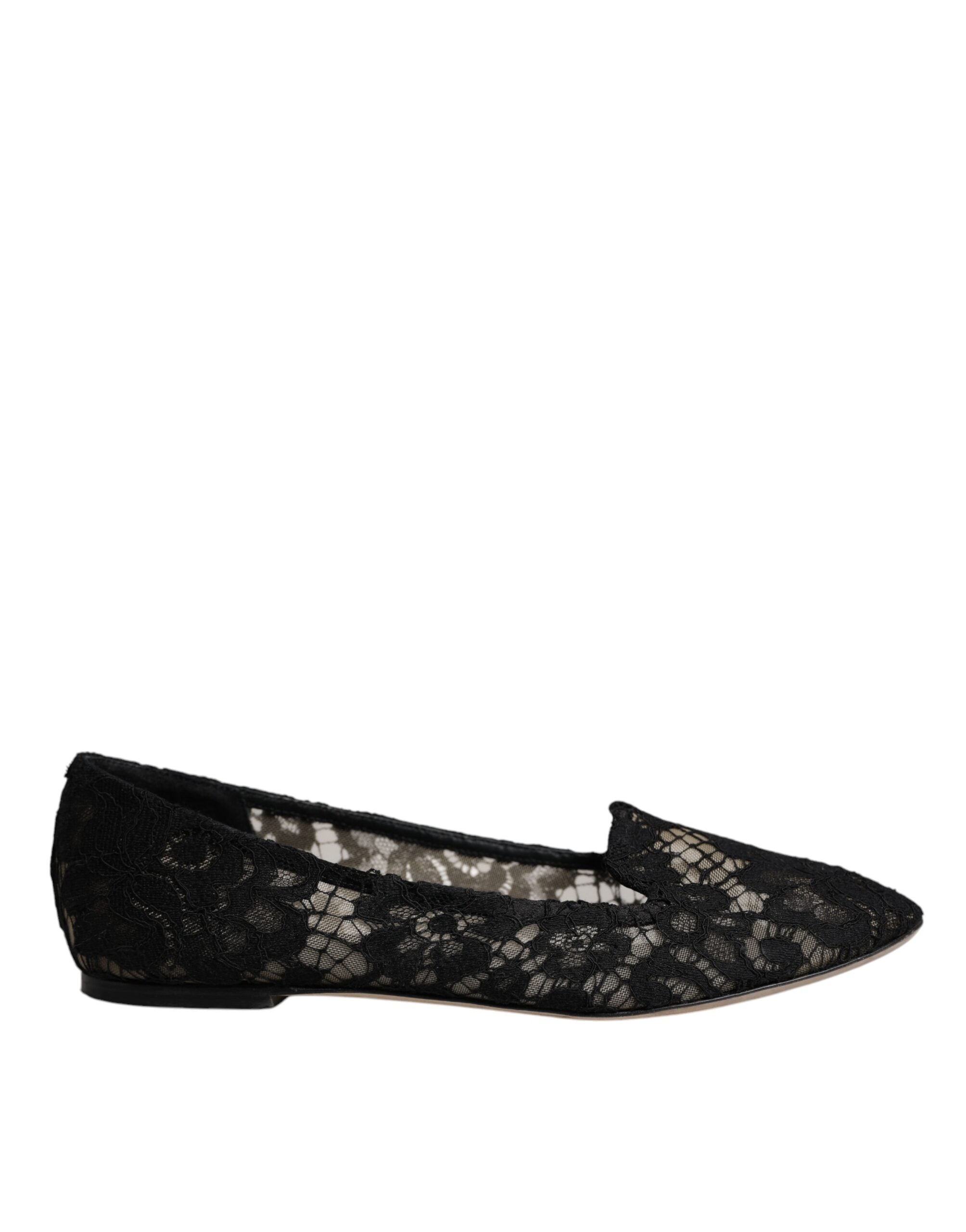 Dolce & Gabbana Schwarz Taormina Spitze Slip On Flats Schuhe