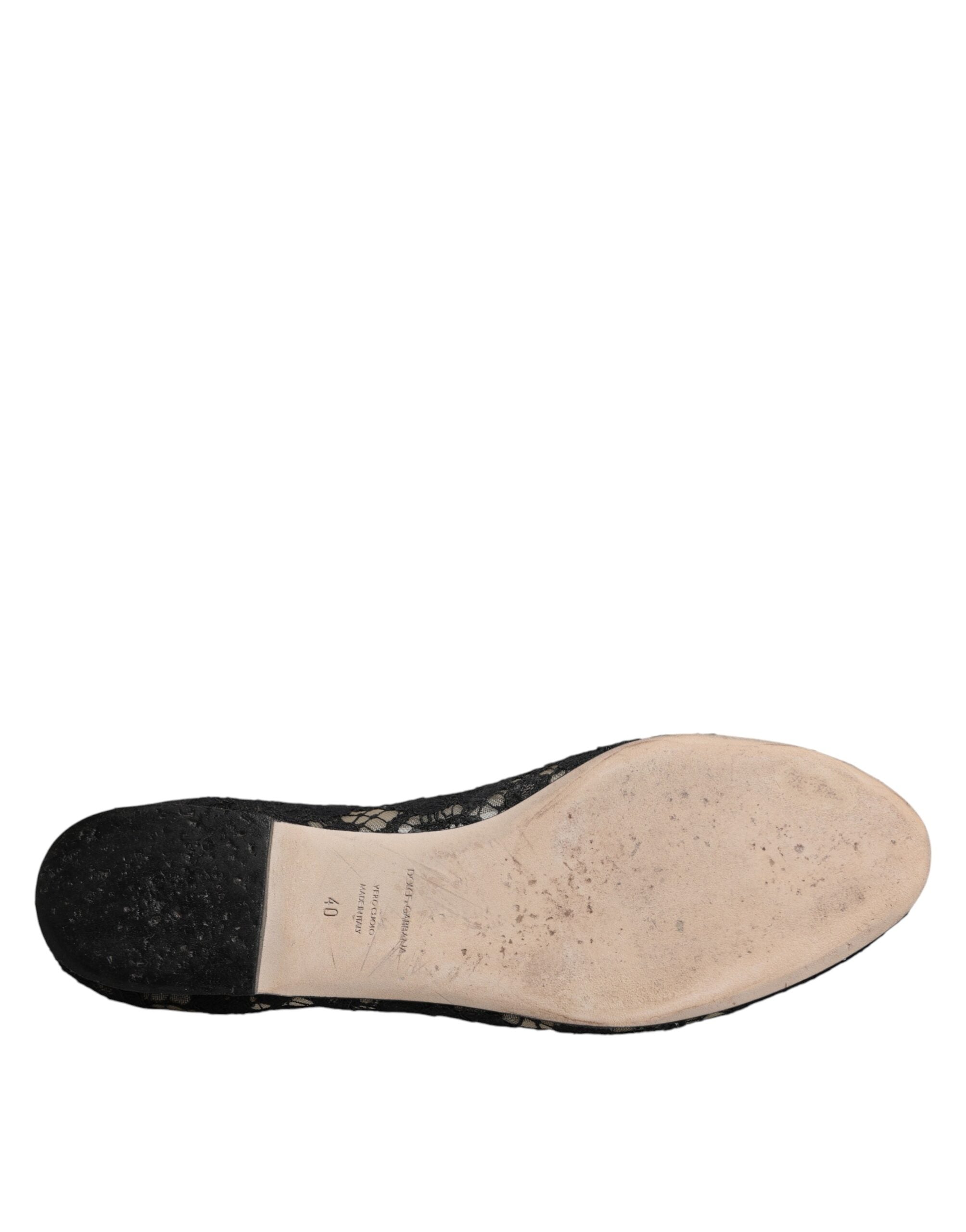 Dolce & Gabbana Schwarz Taormina Spitze Slip On Flats Schuhe