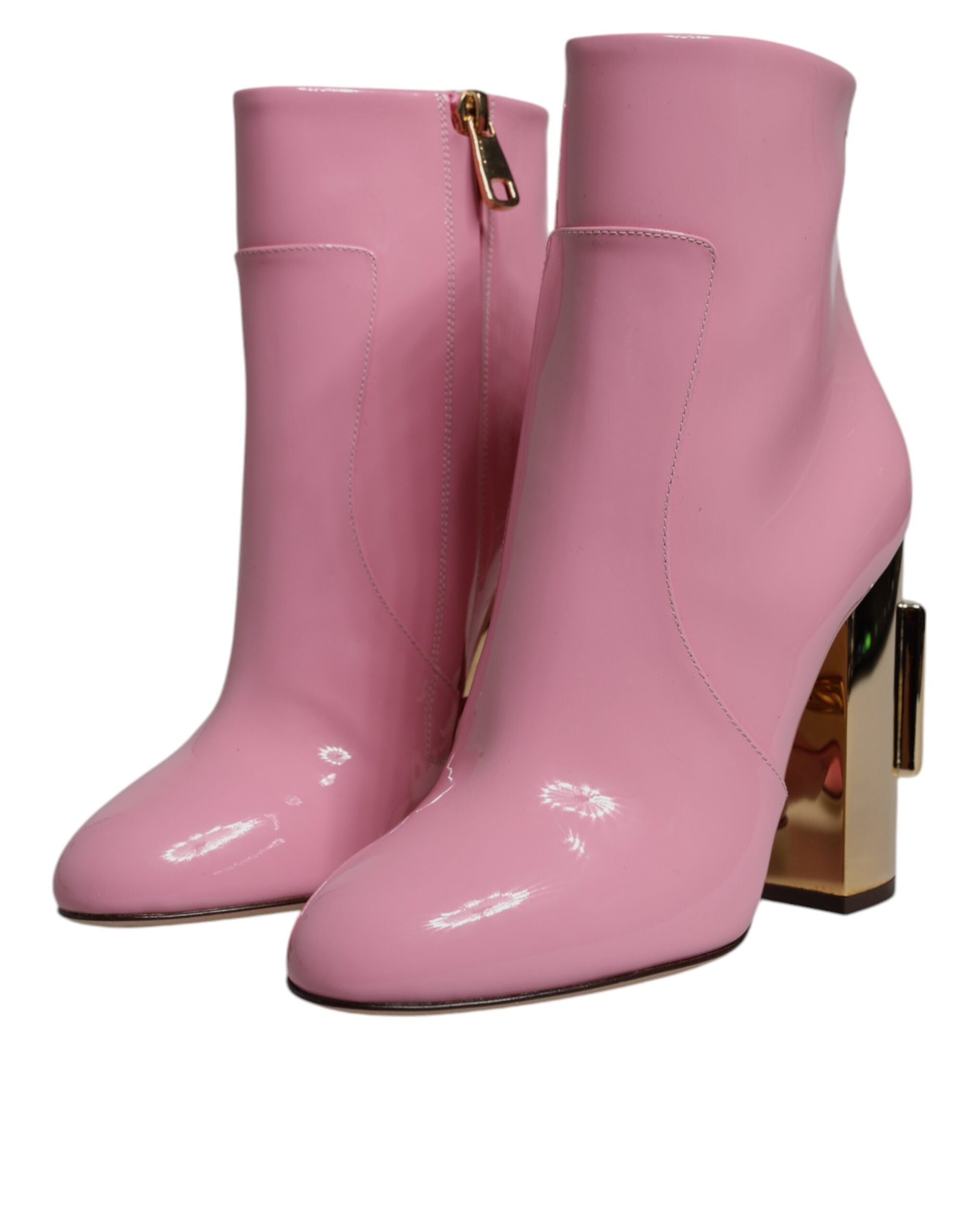 Dolce & Gabbana Rosa Lackleder Absatz Mid Calf Stiefel Schuhe