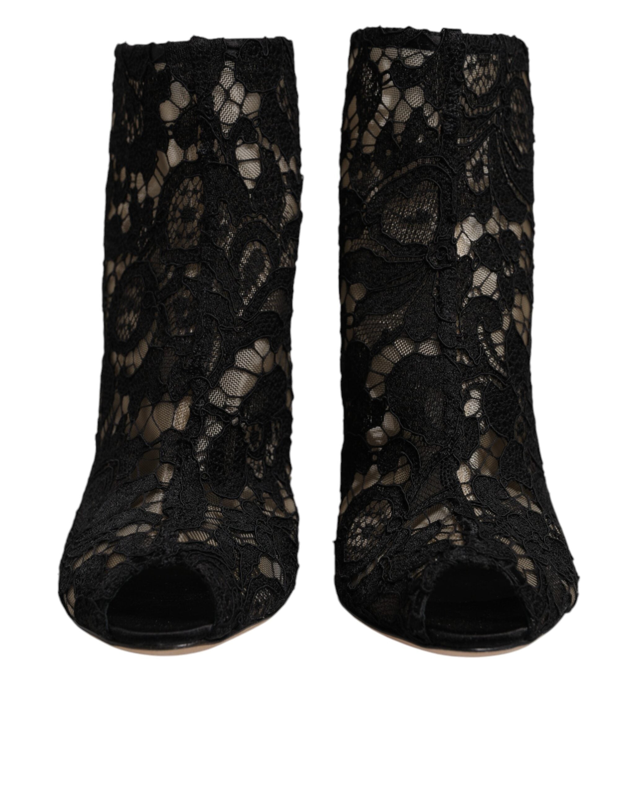 Dolce & Gabbana Schwarz Floral Spitze Absätze Stiefeletten Schuhe