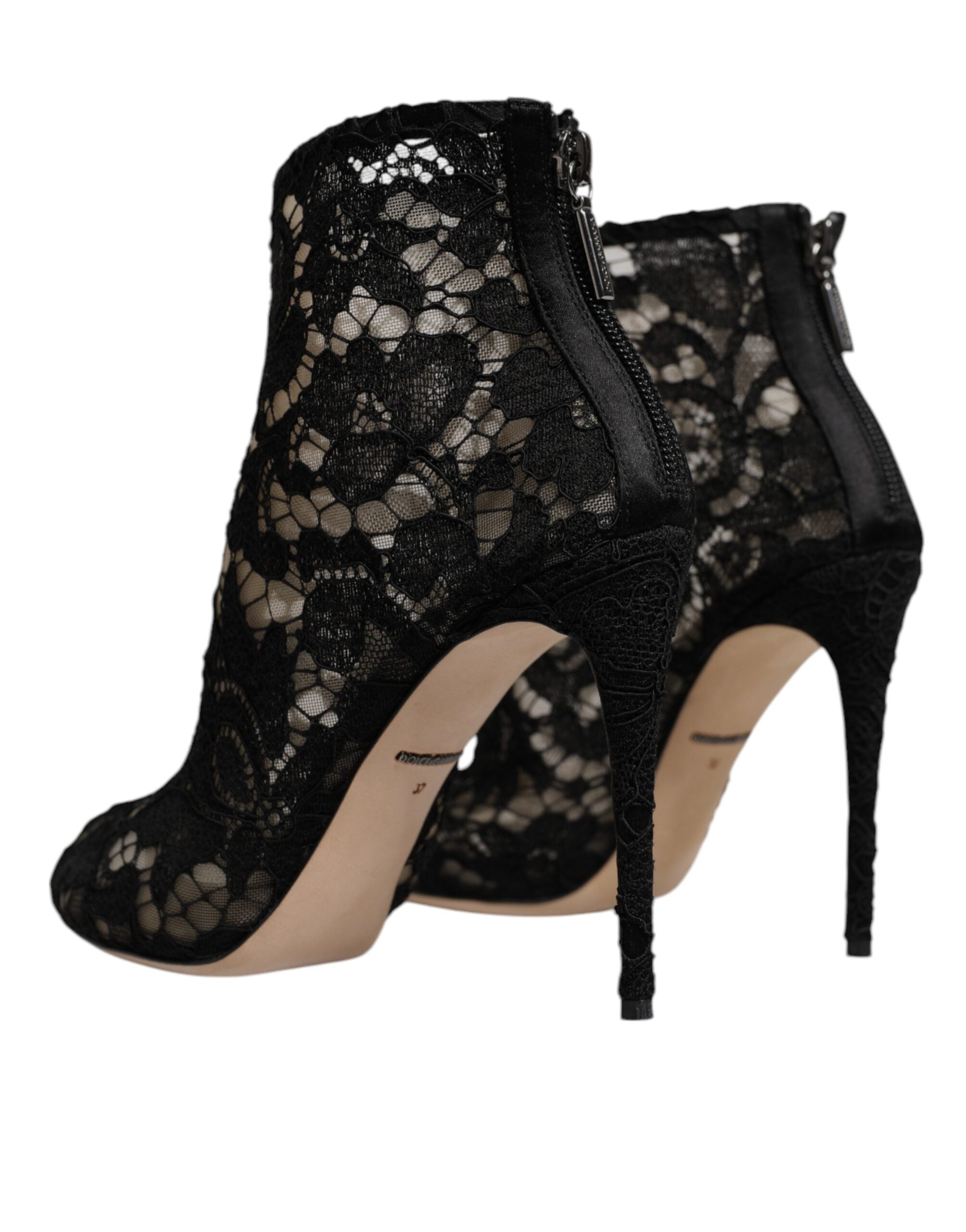Dolce & Gabbana Schwarz Floral Spitze Absätze Stiefeletten Schuhe
