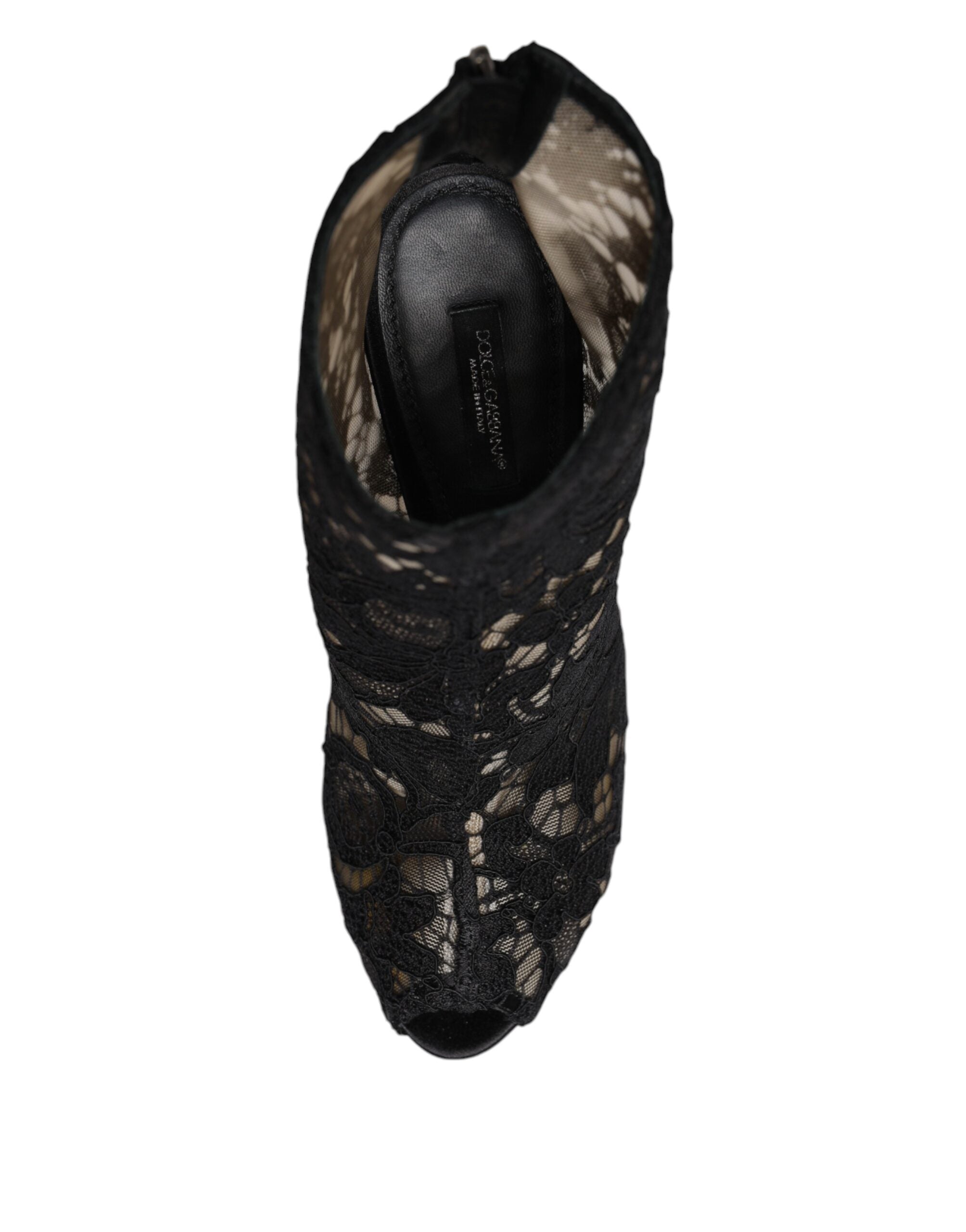 Dolce & Gabbana Schwarz Floral Spitze Absätze Stiefeletten Schuhe