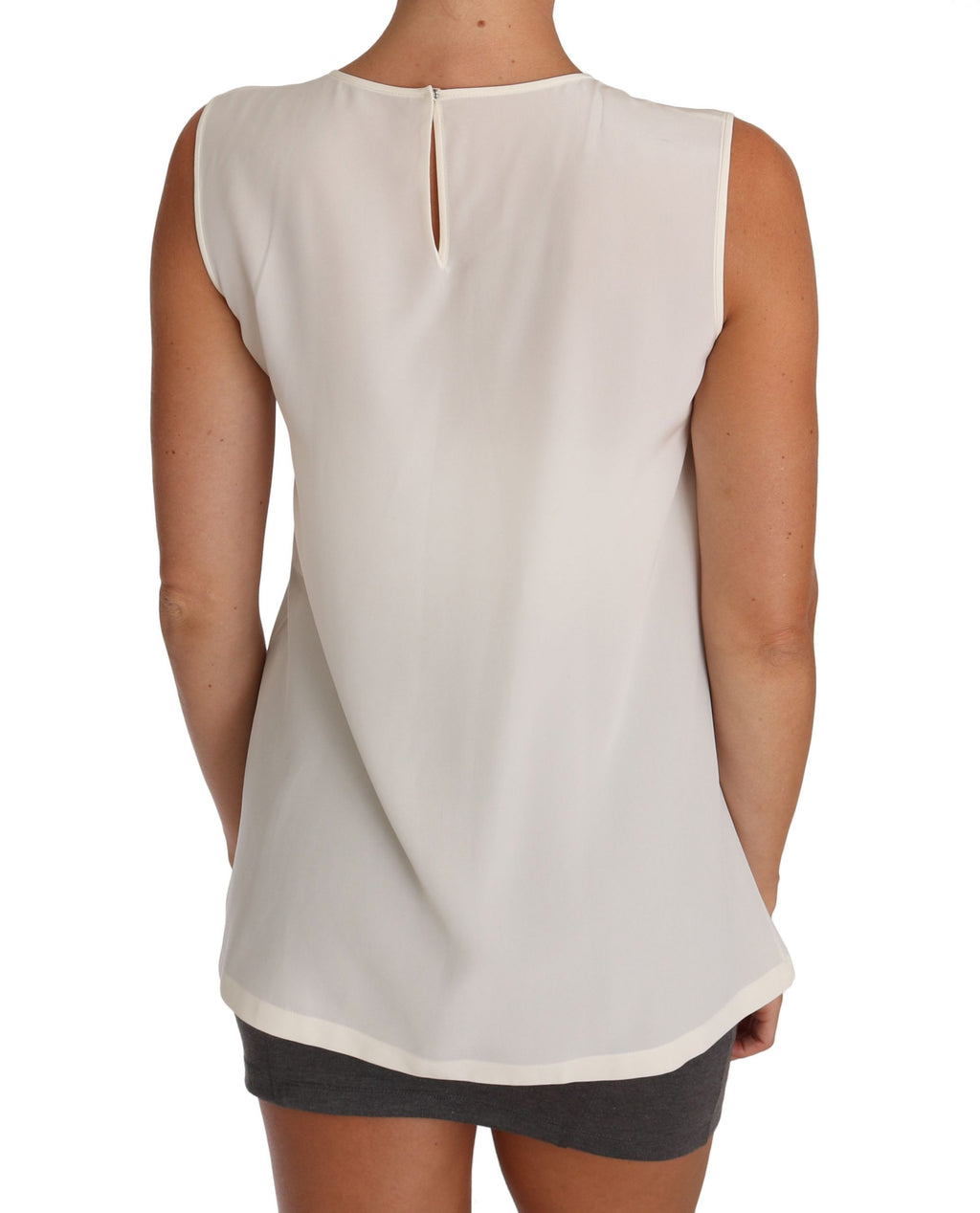 Dolce & Gabbana Weißes Seiden-Kristall-Pailletten-Fee-T-Shirt