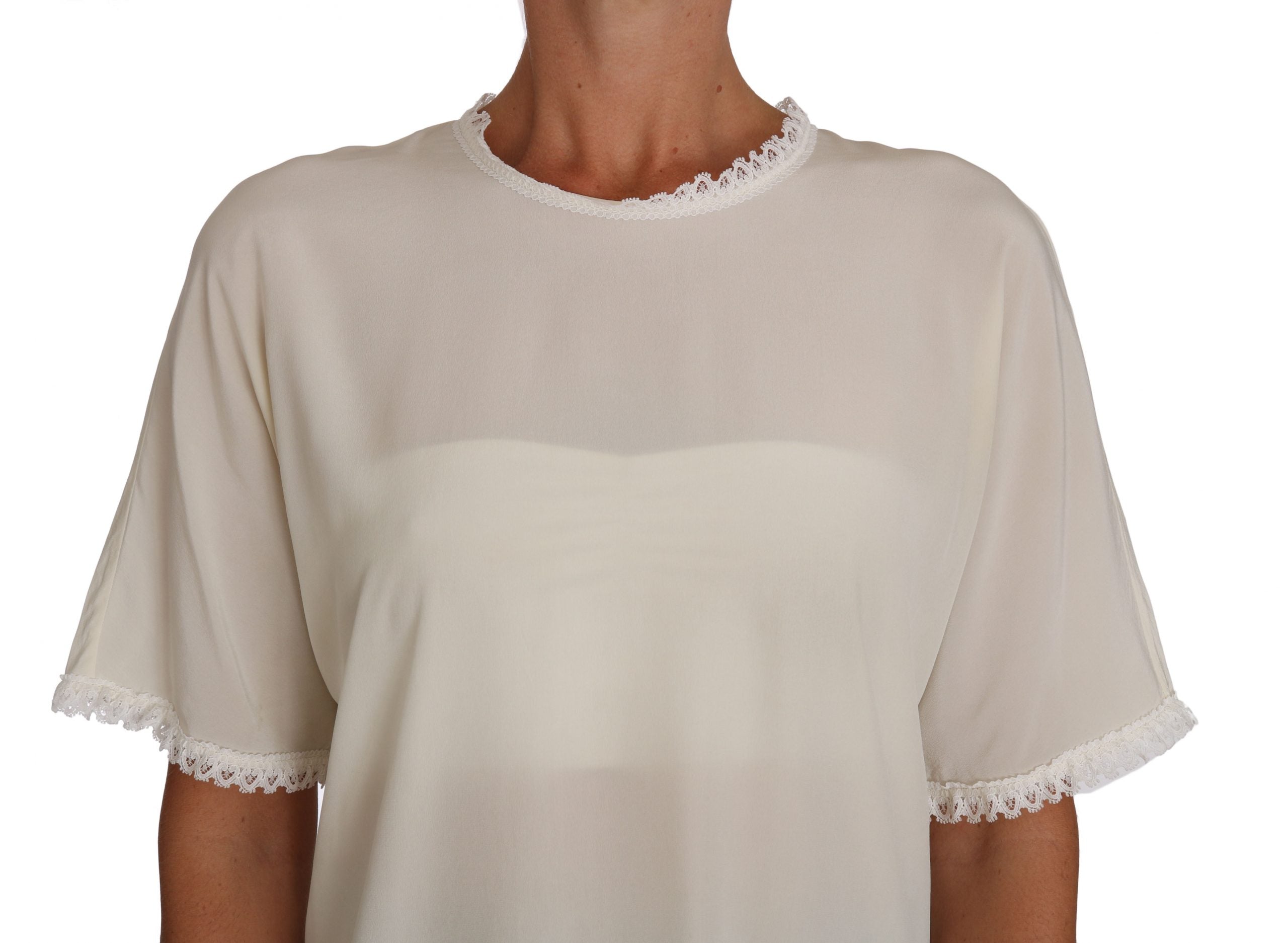 Dolce & Gabbana Weißes cremefarbenes Seiden-Spitzen-Top Bluse T-Shirt