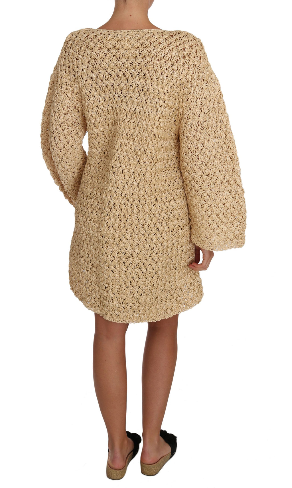 Dolce & Gabbana Beige Strickjacke gehäkelt gestrickt Raffia Pullover
