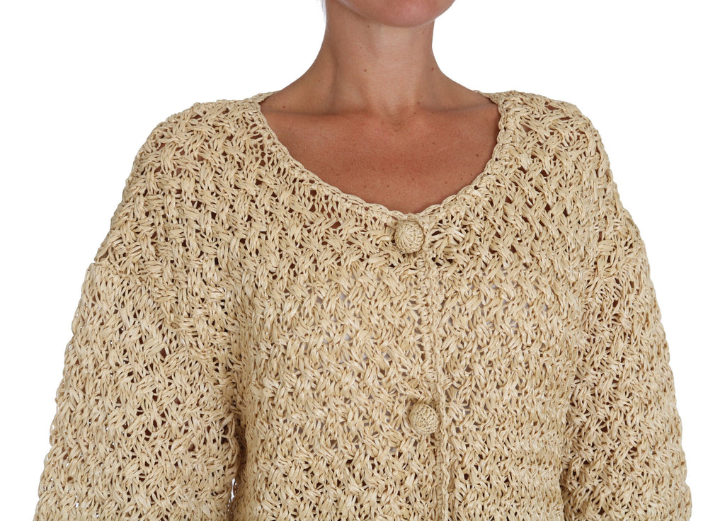 Dolce & Gabbana Beige Strickjacke gehäkelt gestrickt Raffia Pullover