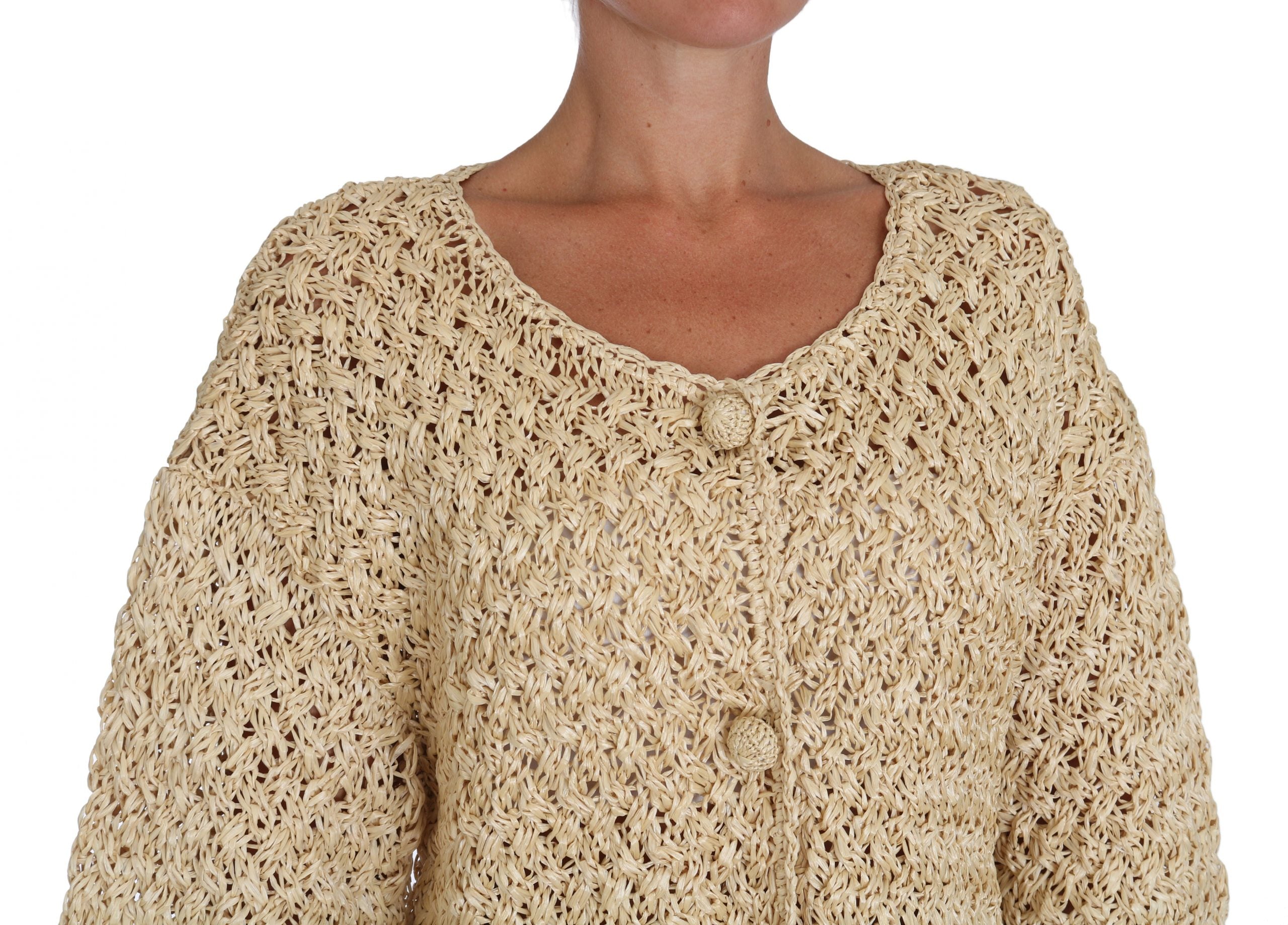 Dolce & Gabbana Beige Strickjacke gehäkelt gestrickt Raffia Pullover