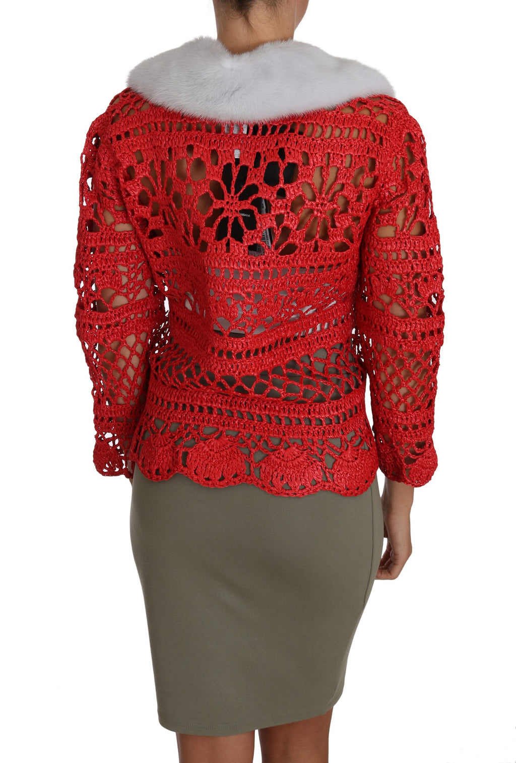 Dolce & Gabbana Rote Strickjacke gehäkelt gestrickt Raffia Pullover